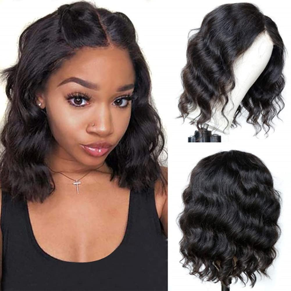 DIGAO Wave Wigs Short, Curly Bob Lace Front Wigs, Short Bob Closure Wigs, High Temperature Fiber Synthetic Wigs Water Wave Lace Front Bob Wigs For Black Women Natural Hairline 12 Inch Glueless Wig