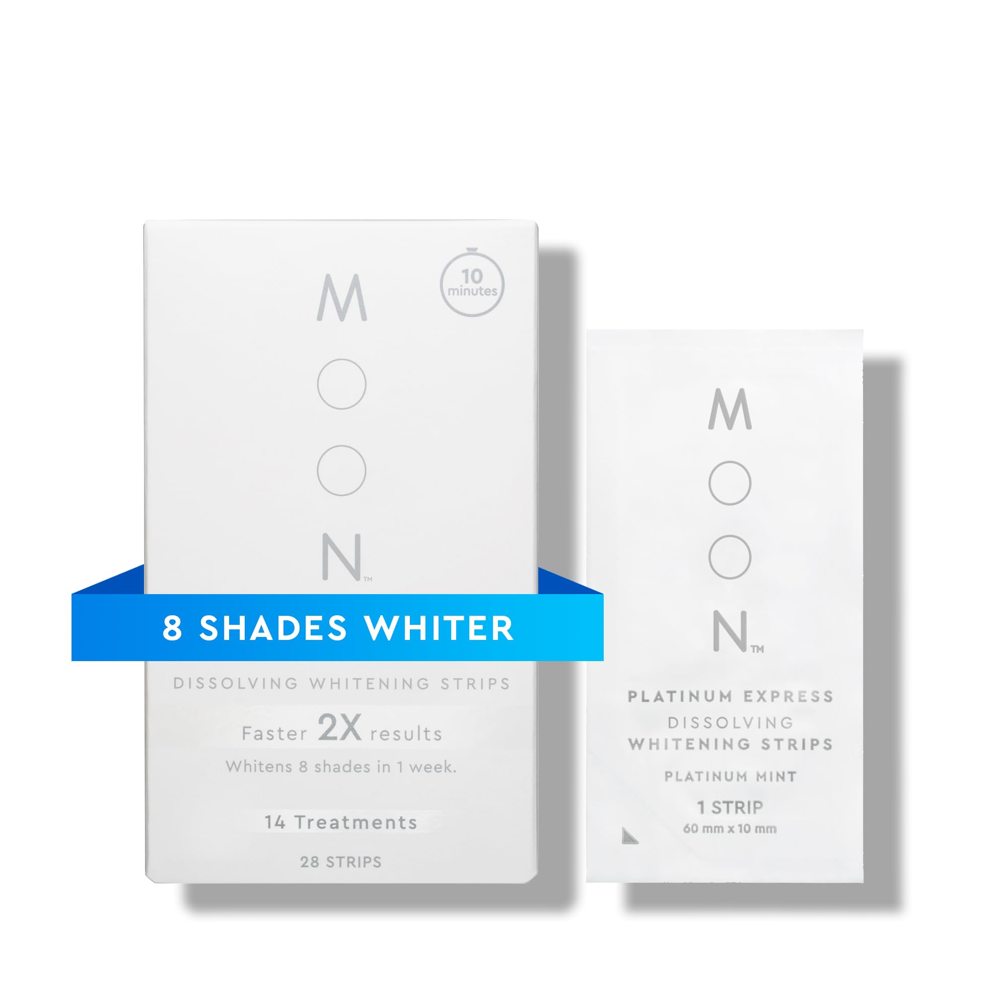 MOON Platinum Express Teeth Whitening Strips, Whiten Teeth Up to 8 Shades in 1 Week, Enamel Protection, Fast-Dissolving, Gentle for Sensitive Teeth, Vegan, Winter Mint Flavor