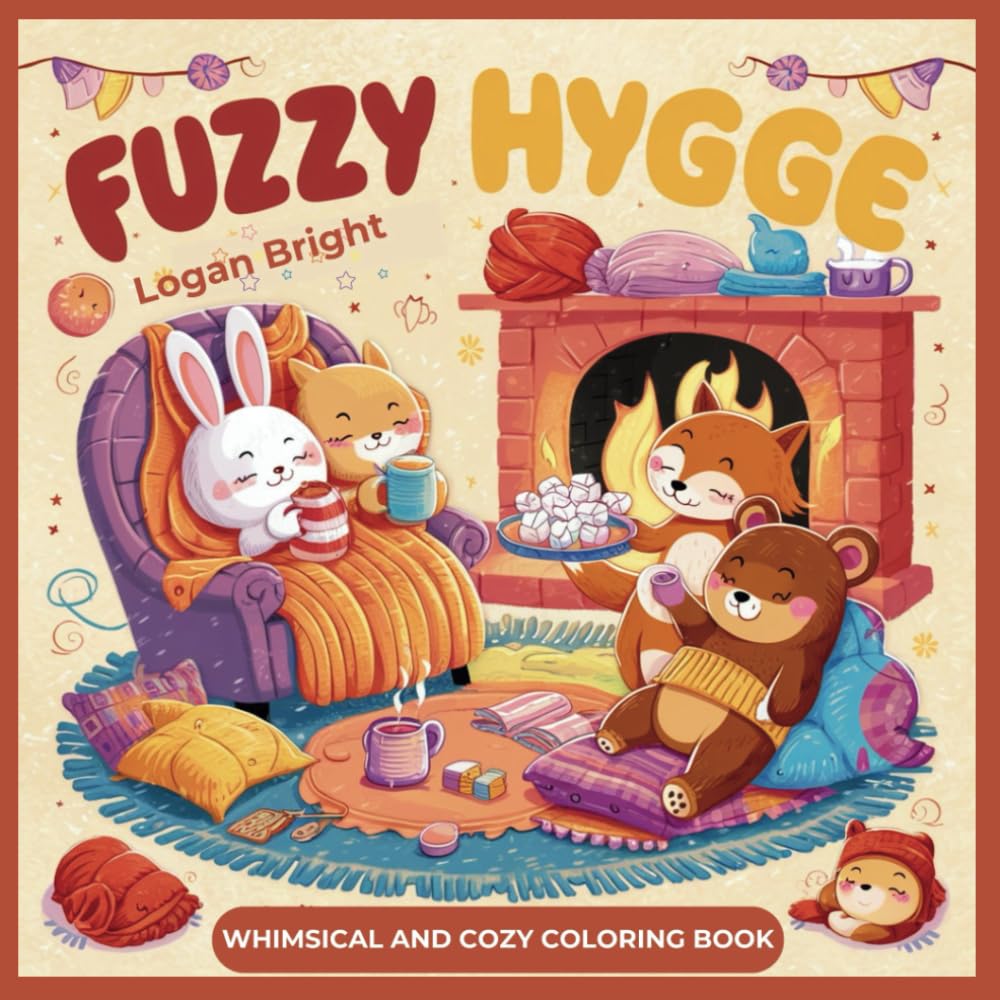 Fuzzy Hygge: Whimsical and Cozy Coloring Book for Adults and Teens Featuring Adorable Animal Friends for Stress Relief and Relaxation.