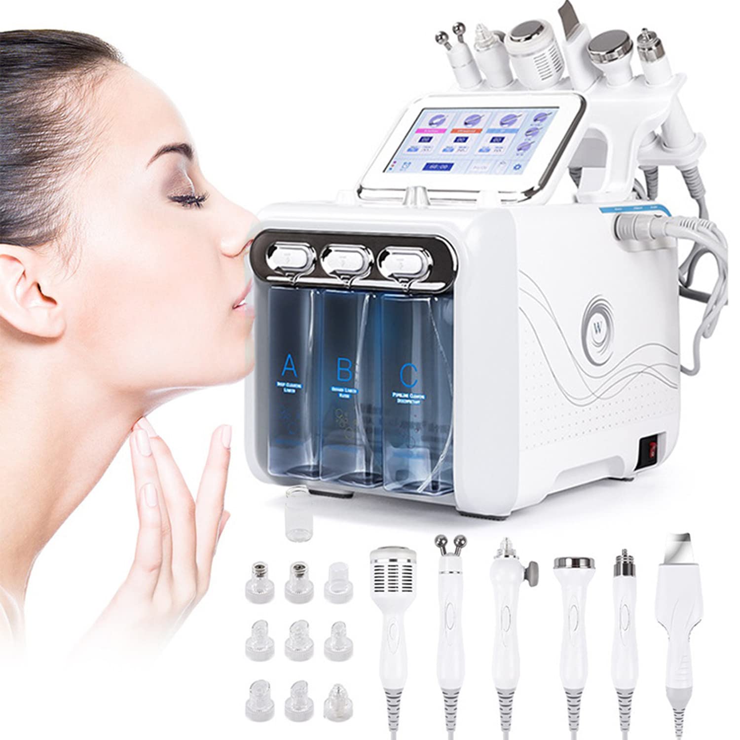 6 in 1 Hydrogen Oxygen Facial Beauty Machine, New Upgrade Vacuum Face Cleaning Hydro Water Oxygen Jet Peel Machine Professional Facial Sprayer for Spa, Beauty Salon