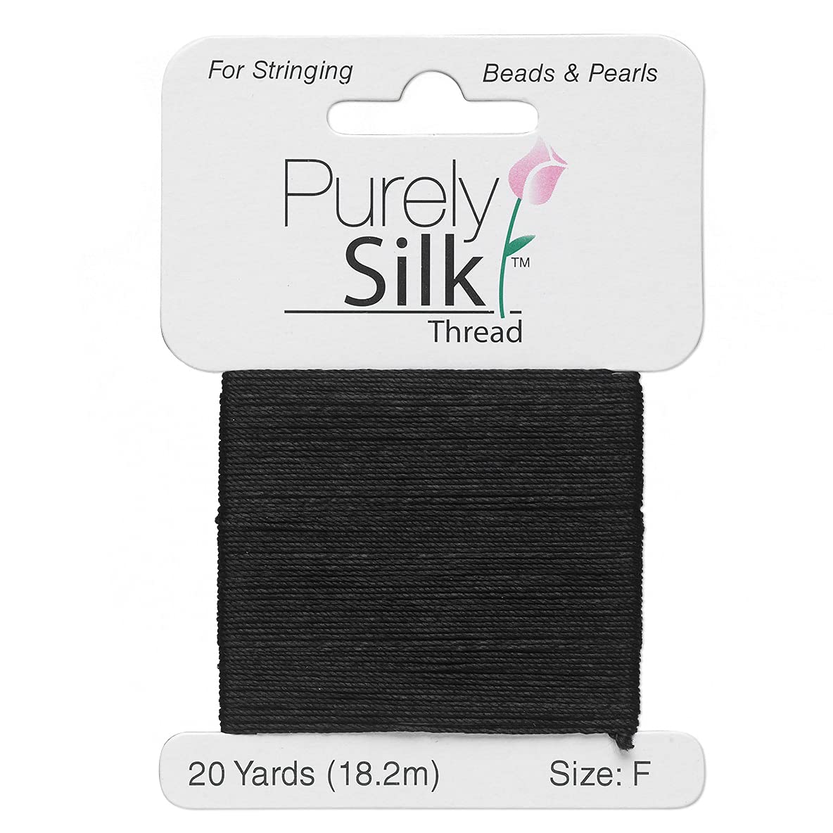 Purely Silk Simply Silk Beading Thread Cord Size F Black 0.014 Inch 0.35mm 20 Yards Card for Stringing Weaving Knotting Kumihimo