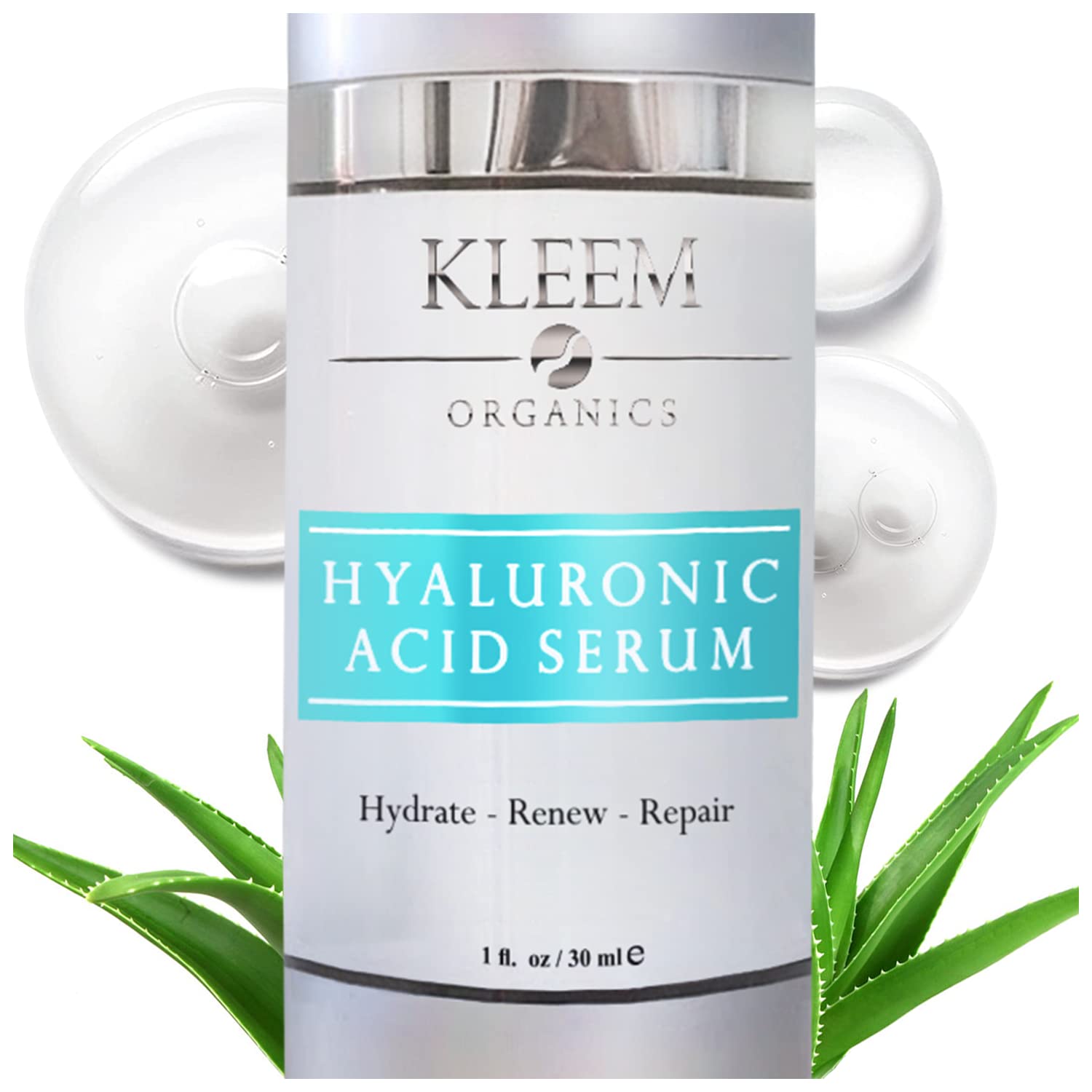 Pure Hyaluronic Acid Serum for Face with Vitamin C, Vitamin E and Green Tea, Plant-Powered Anti-Aging Hydrating Serum, Best for Firming, Repairing, Moisturizing, Plumping Fine Lines, 1 fl oz