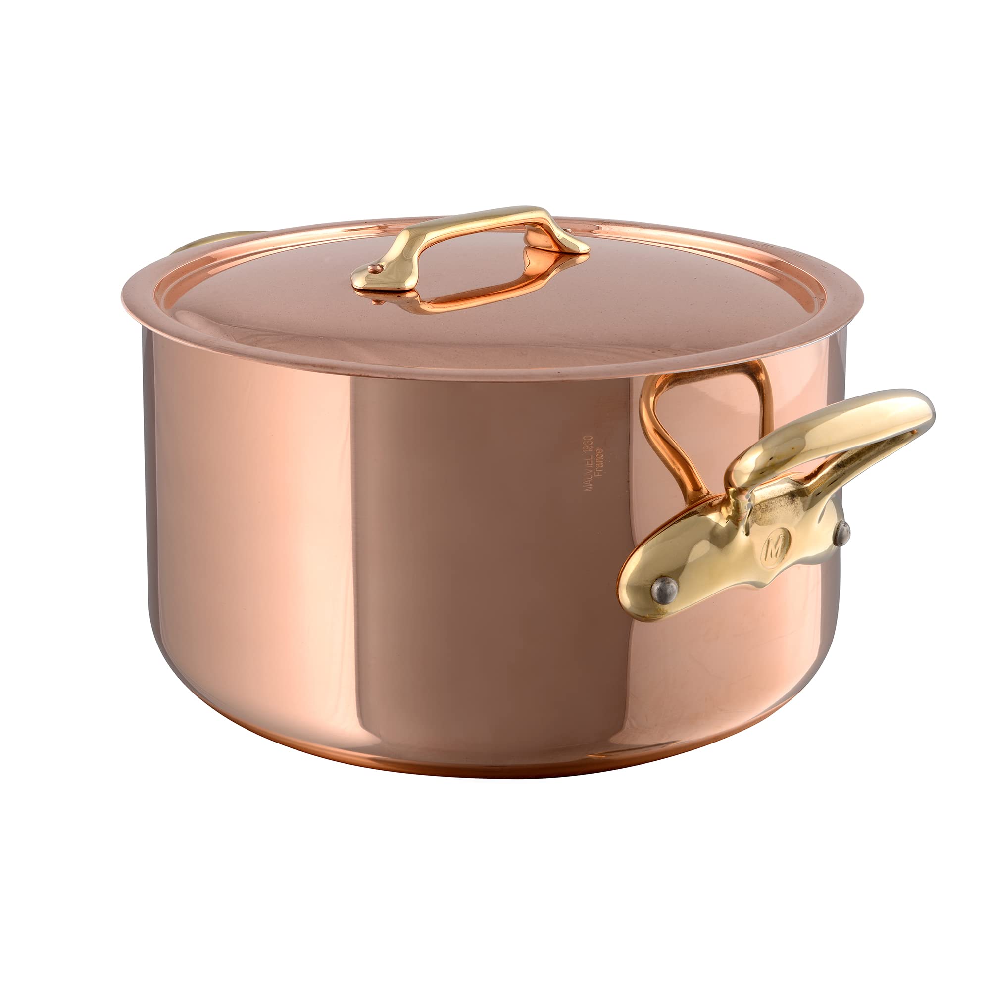 Mauviel M'Heritage 200 B 2mm Polished Copper & Stainless Steel Stewpan With Lid, And Brass Handles, 6.1-qt, Made in France