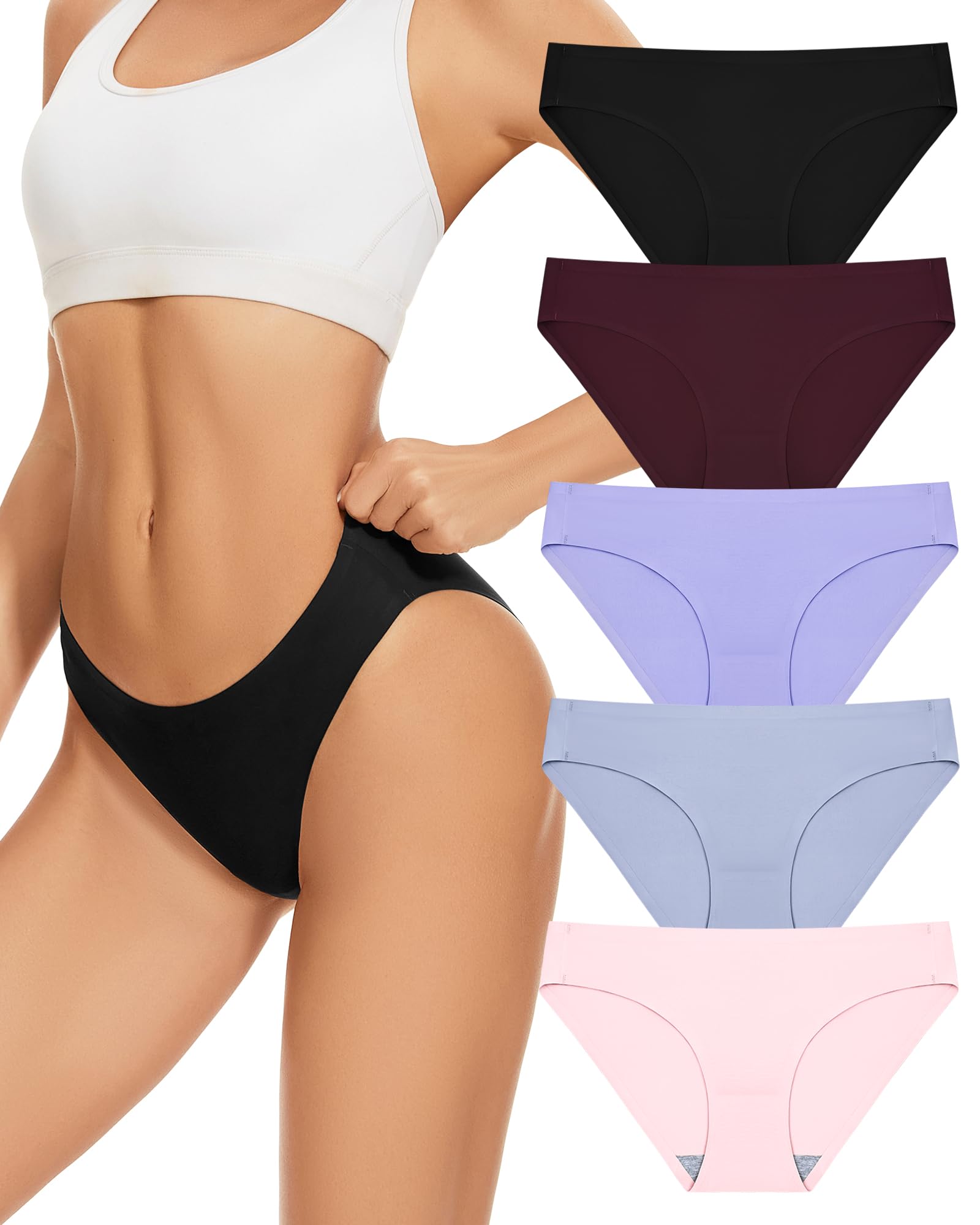 Sunm BoutiqueWomens Bikini Underwear Invisible Seamless Underwear Soft Stretch Bikini Panties 5 Pack