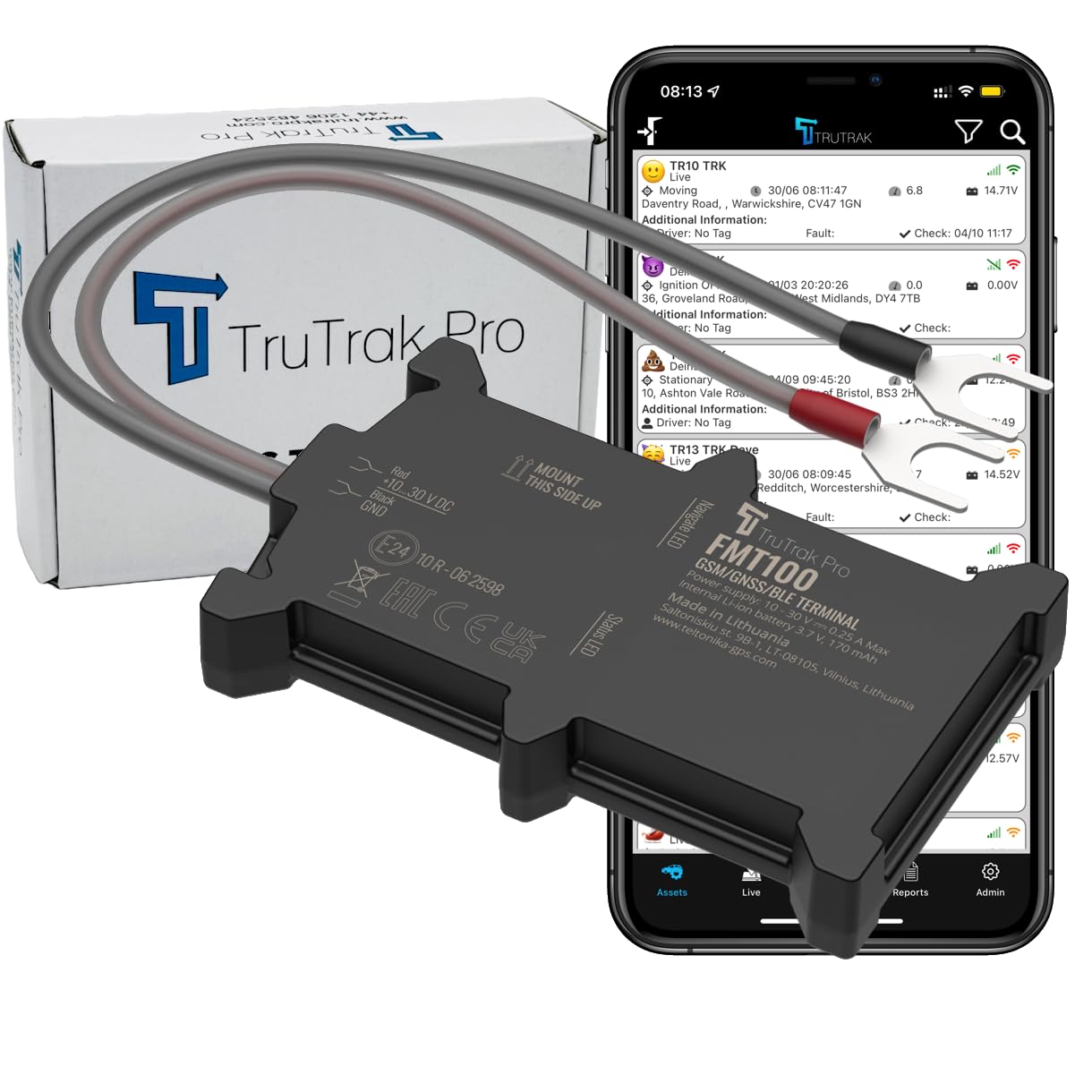 TruTrak Pro - FMT100+ GPS Tracker - Real Time Vehicle Tracker Device - Van, Motorcycle, Caravan, Motorhome, Tractor, Coach, Bike & Car Tracker - Pay As You Go, 12-24V Self Install Including SIM & Data