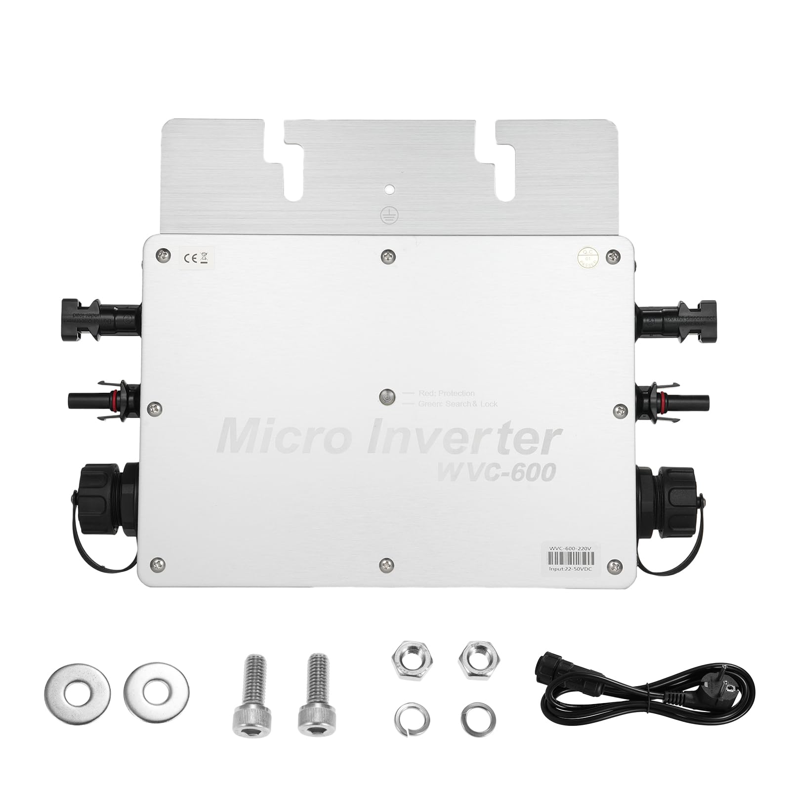 DURAGSInverter,WVC-600 Micro Inverter, 600W Solar Grid Tie Micro Inverter Waterproof IP65 MPPT DC22-50V PV Input AC220V Output for Solar Panel, EU Plug