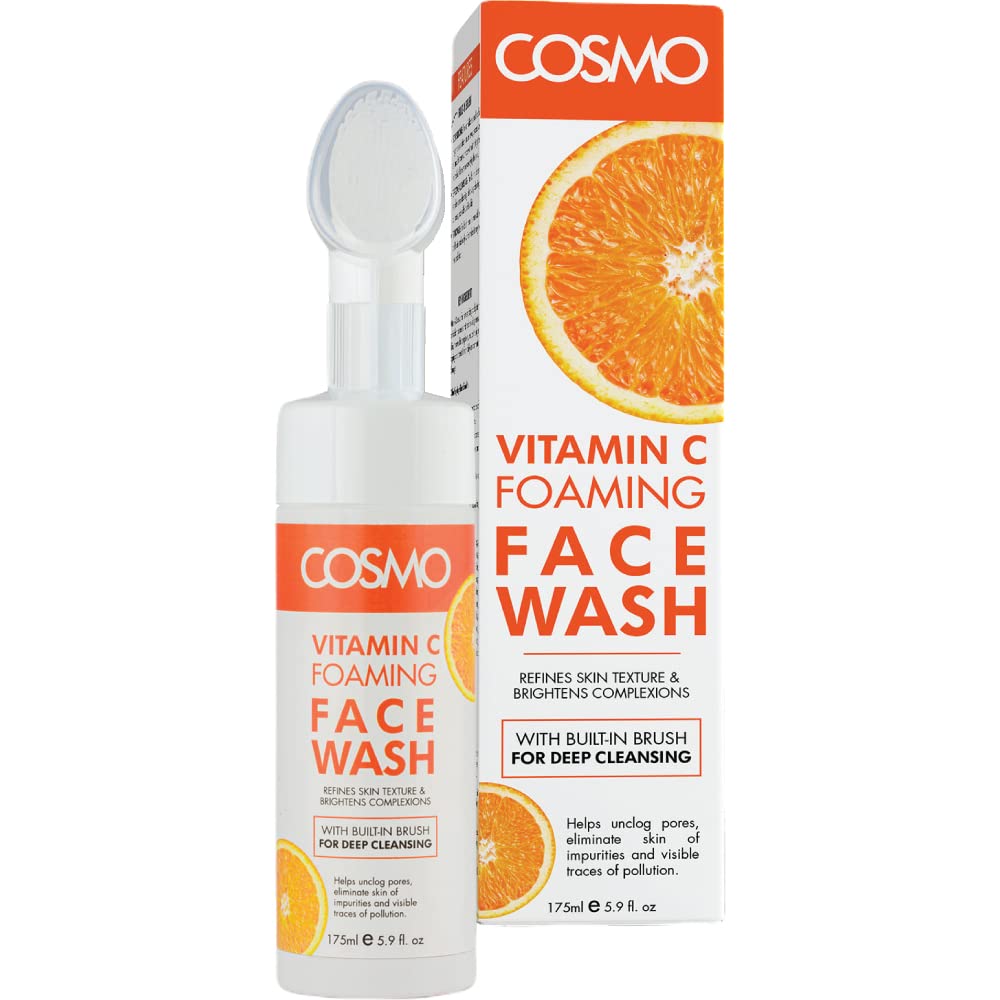 CD COSMO DESIGNS Skin Care Vitamin C Orange Foaming Face Wash For Refines Skin Texture & Brightens Complexion Built-in Brush 175ml, For Men & Women, Deep Clean, Facewash, All Skin Types