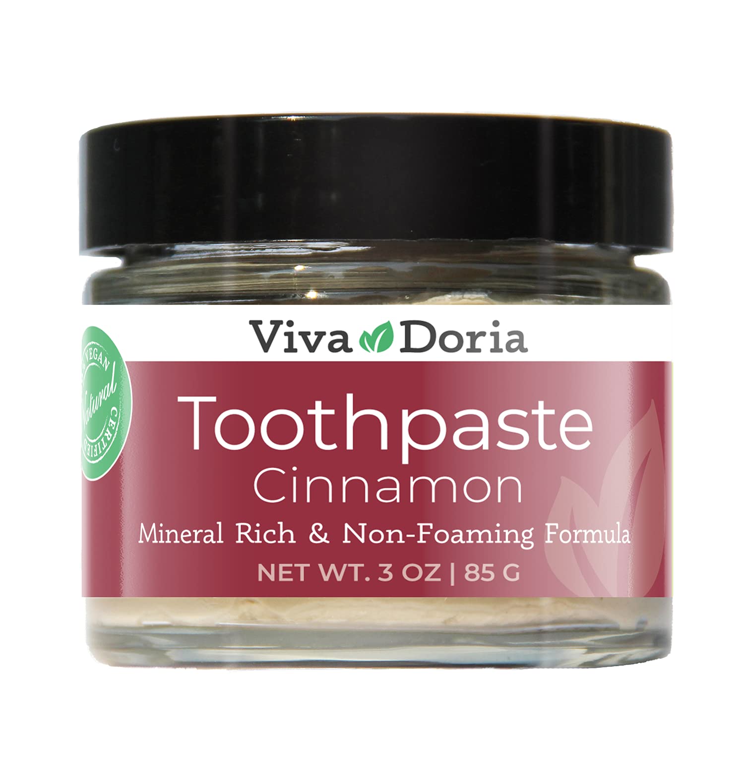 Viva DoriaFluoride Free Natural Mineralizing Toothpaste - Cinnamon (90ml glass jar)