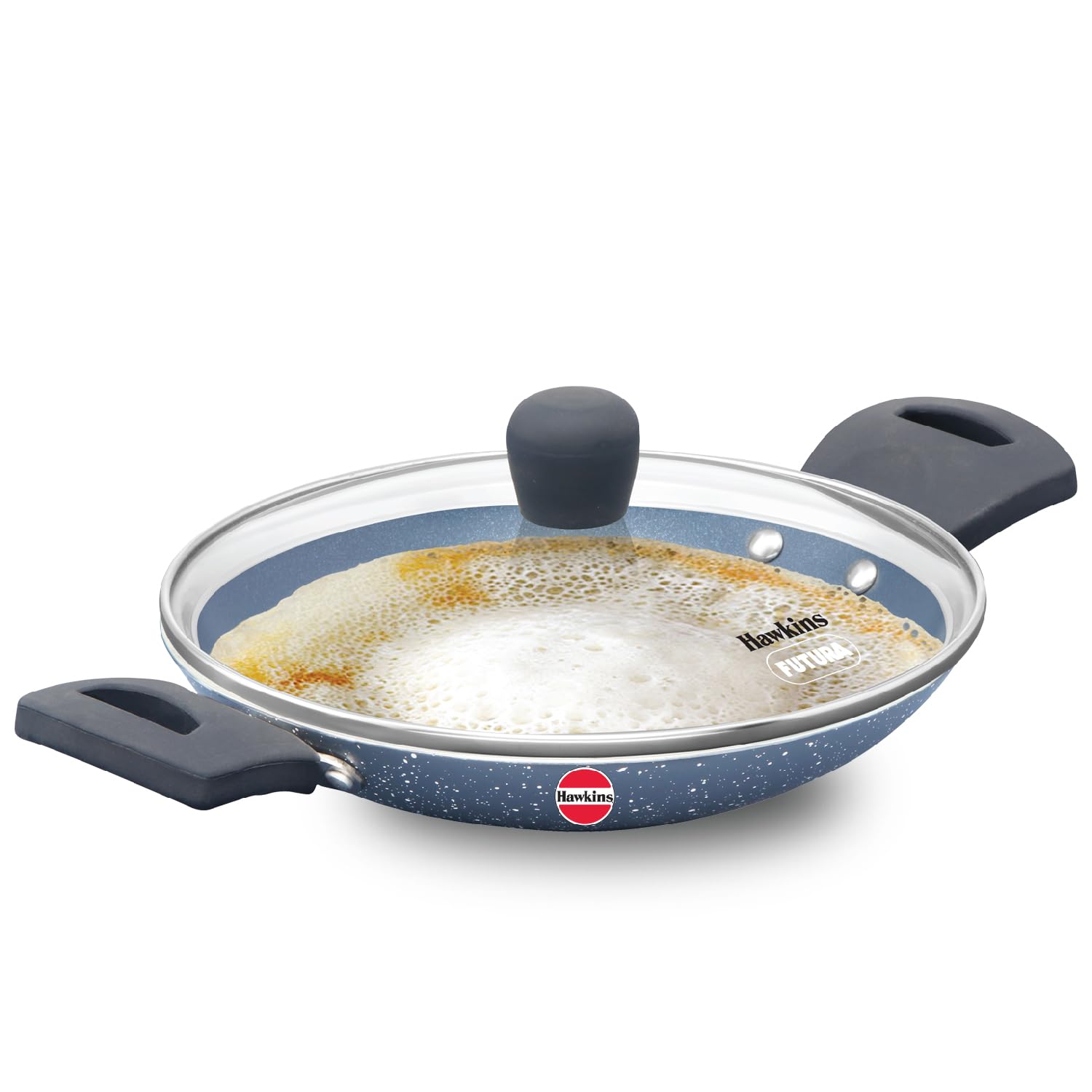 HAWKINS Nonstick Pro 0.9 Litre Appachatty, Mini Kadhai, Appachatti, Appachetty, Appam Pot Maker, Deep Fry Pan with Glass Lid, Granite Kadai (CA09G)