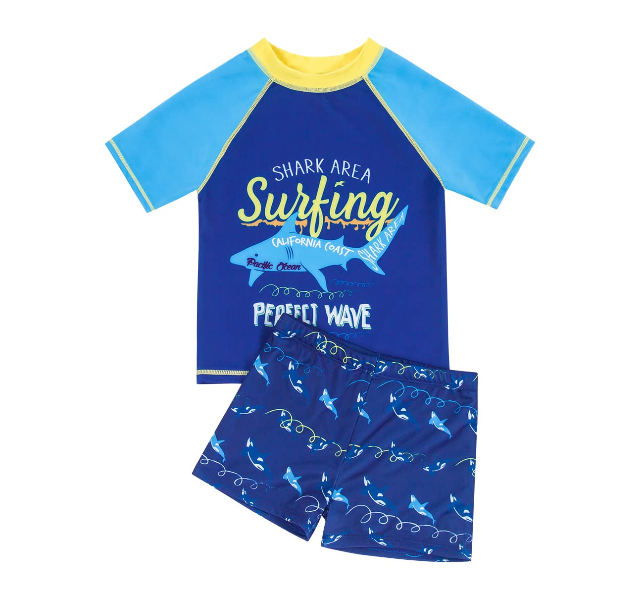 SURF CUZSurfcuz Boys Toddler Two Piece Short Sleeve Rash Guard Sets UPF 50+ Swimsuits Kids Swimwear