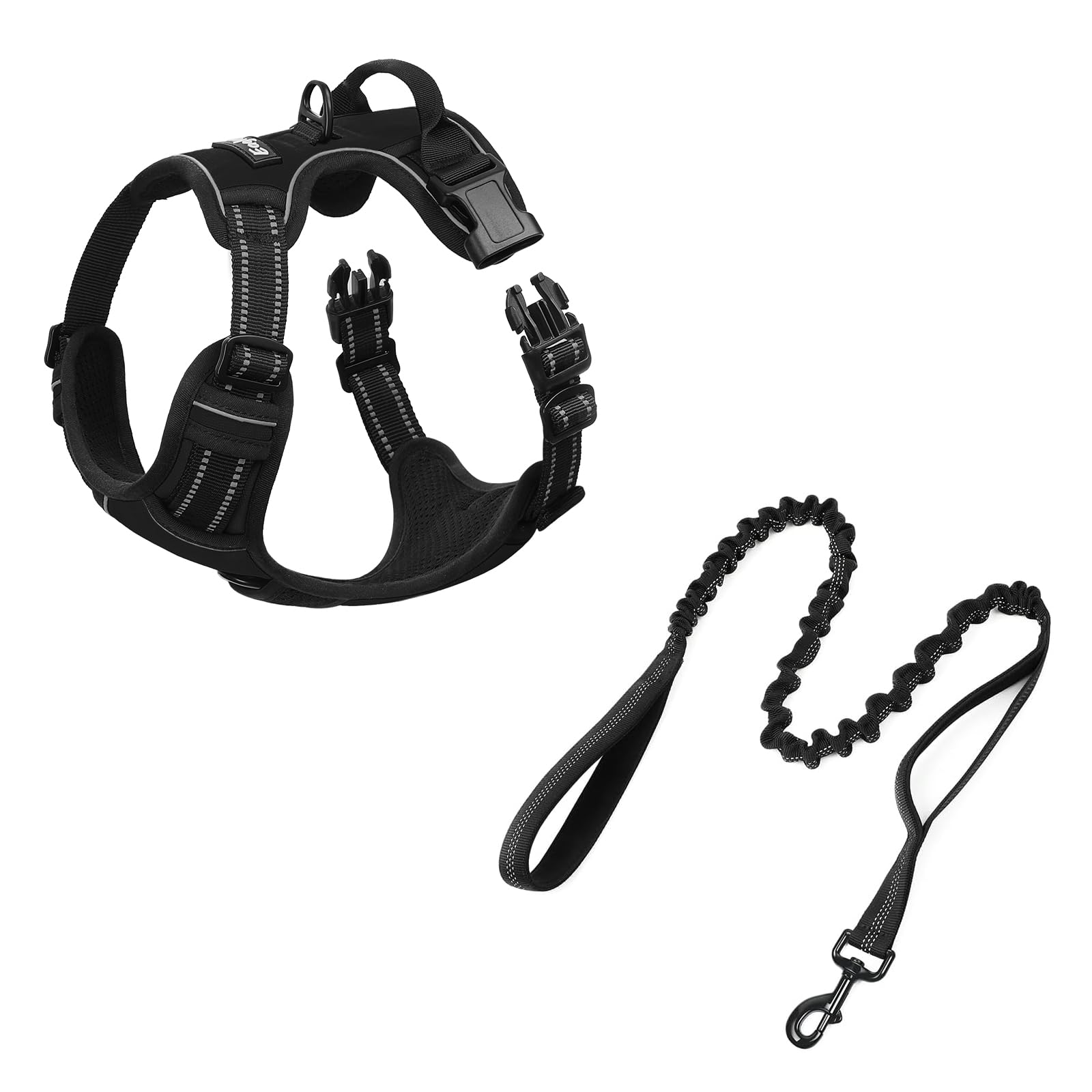 EaglooDog Harness for Large Dogs and Tactical Dog Leash, Military Training Bungee Leash for Large Dogs