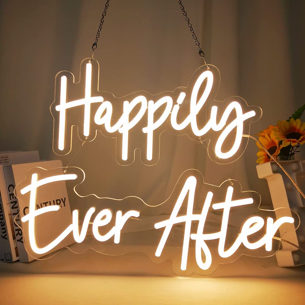 Deco Happily EverAfter Light Sign for Wedding Valentines Day Party Engagement Banquet Decoration with Dimmer Art Wall Decor LED Light (Happily Ever After)