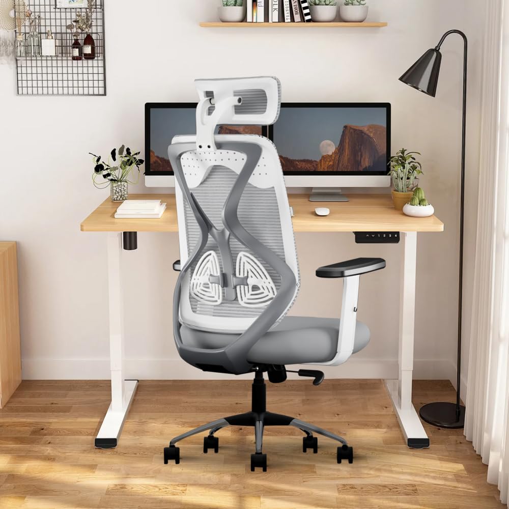 CELLBELL C190 Berlin Office Chair, High Back Mesh Ergonomic Home Office Desk Chair (Grey - White)