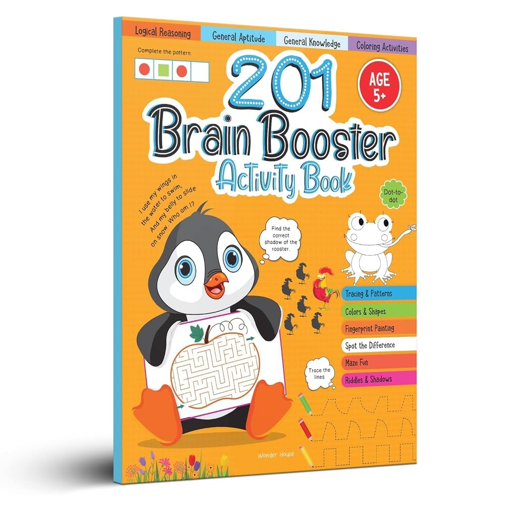 201 Brain Booster Activity Book - Fun Activities and Exercises For Children: Tracing & Pattern, Colors & Shapes, Maze Paperback – 31 August 2022