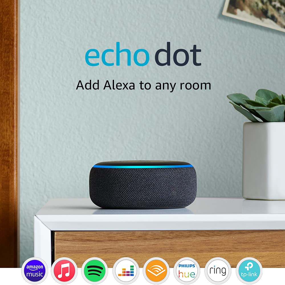 Echo Dot (3rd Gen) - Compact Bluetooth Speaker with Alexa - Charcoal Fabric