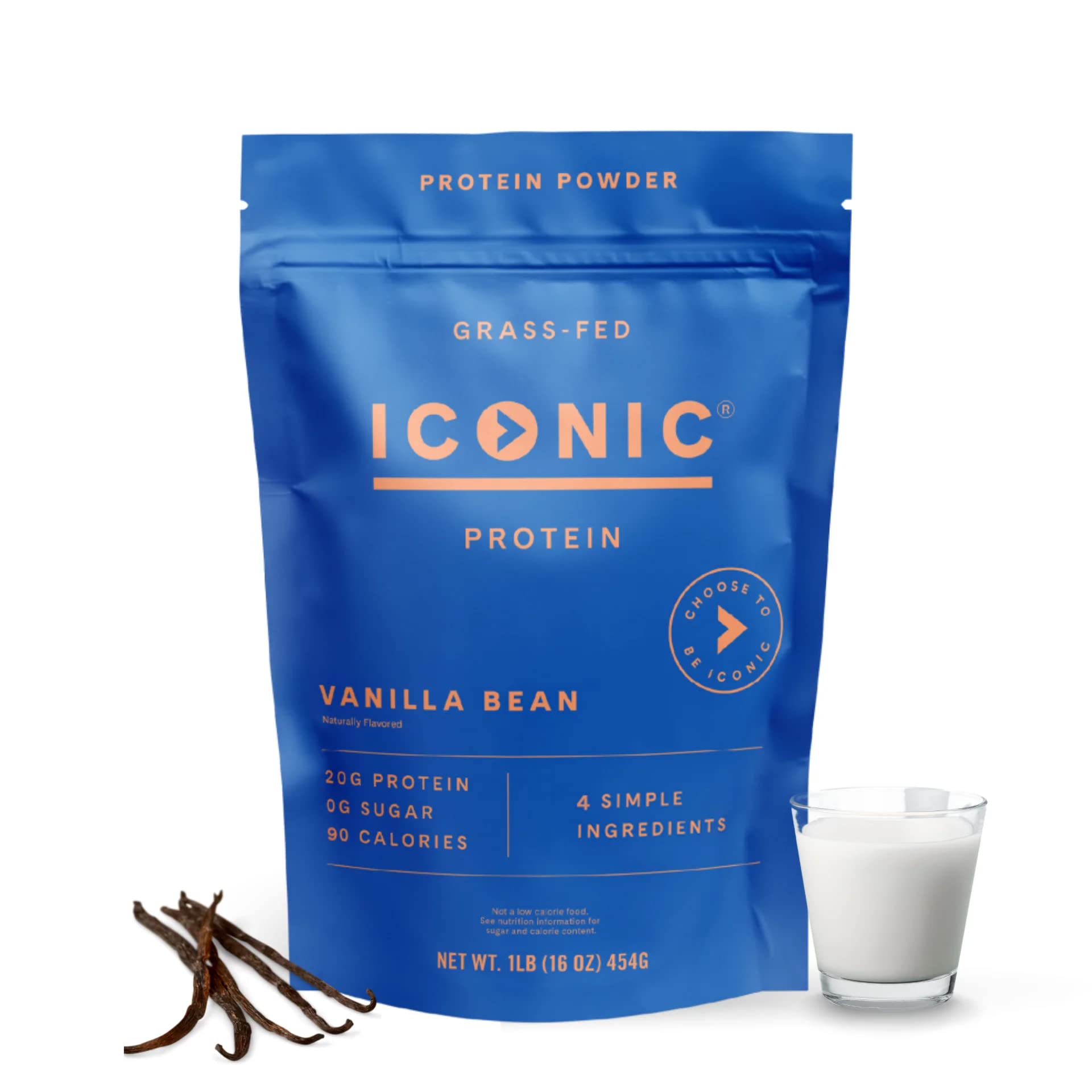 ICONICProtein Powder, Vanilla Bean - Sugar Free, Low Carb Protein Powder - Lactose Free, Gluten Free, Non-GMO - 20g Grass Fed Whey & Casein Protein - Keto Friendly, 1 lb Pouch (18 Servings)