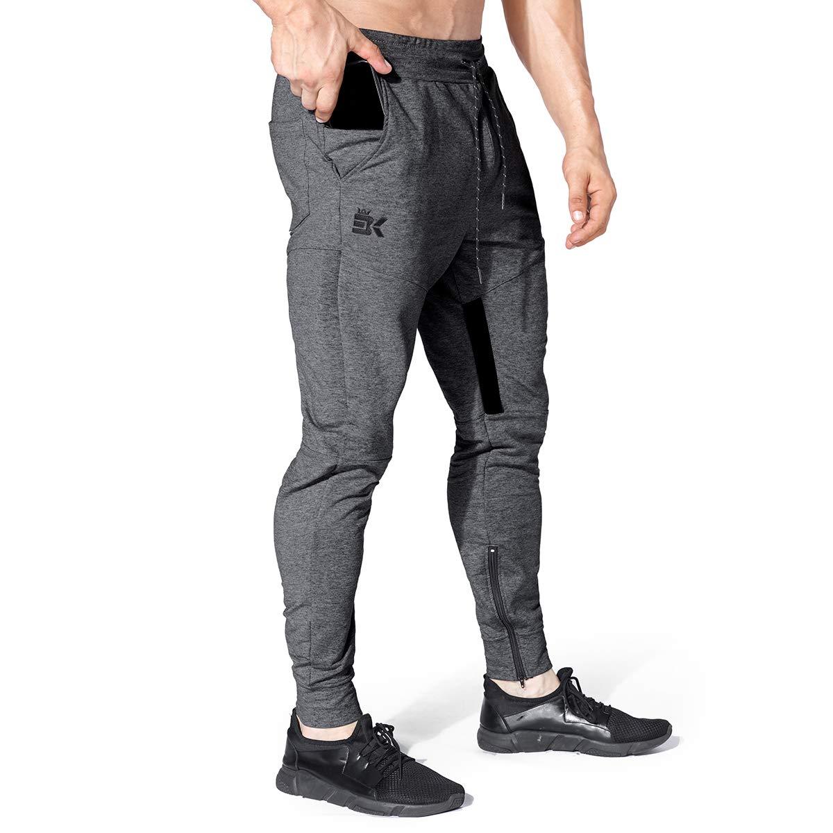 BROKIGMens Thigh Mesh Gym Jogger Pants, Men's Casual Slim Fit Workout Bodybuilding Sweatpants with Zipper Pocket