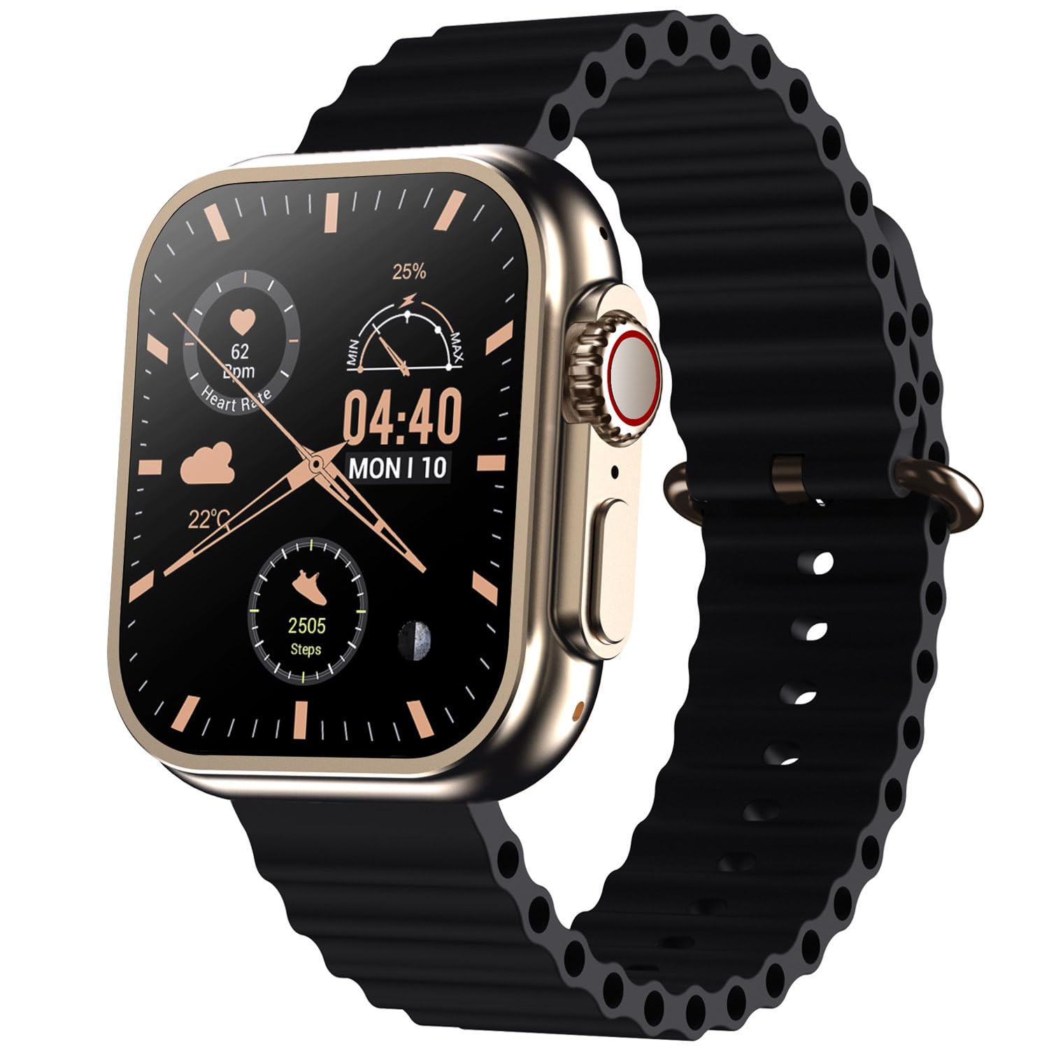 MaximaMaxima Hype+ 1.96" Ultra Neon HD Display Smart Watch for Men & Women, Bluetooth Calling Smart Watch, 600 Nits, 7 Days Battery, 100+ Sports Mode, IP67, Heart Rate, SpO2 (Rose Gold Black)