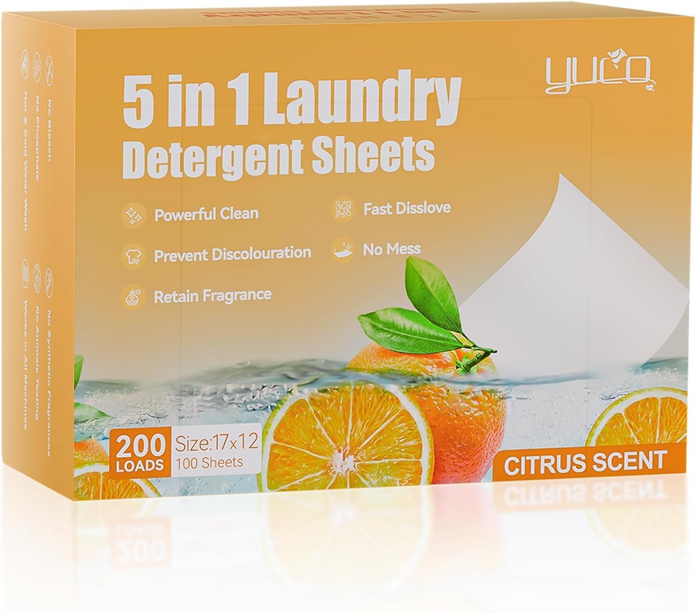 NALACAL Laundry Detergent Sheets (Citrus Scent, 200 Loads), Concentrated Liquidless Eco-Friendly Washer Sheets – Biodegradable, Hypoallergenic, Plastic-Free, Travel-Friendly Laundry Soap Sheets