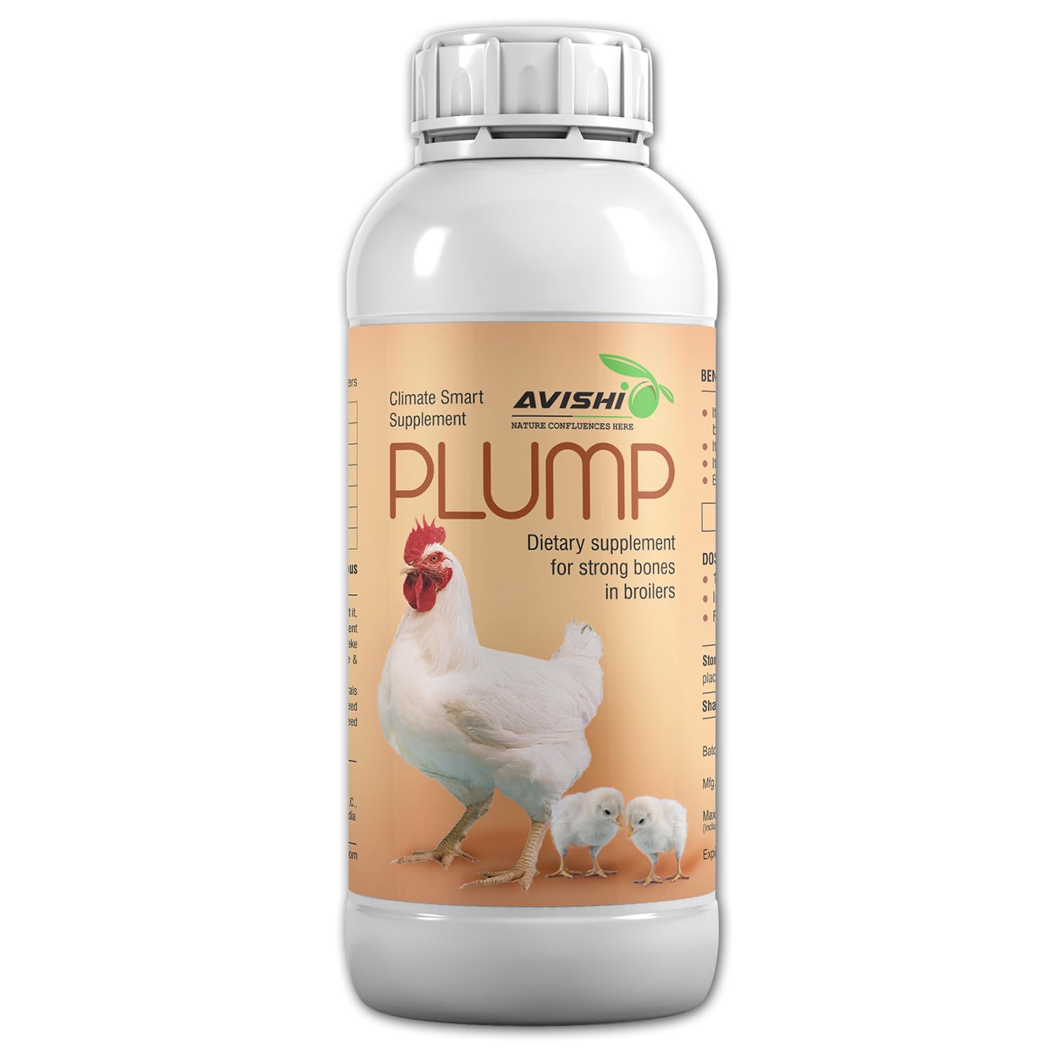 Avishi Plump for Poultry (1 LTR) Supplement for Strong Bones, Weight Gain and Healthy Growth in Broilers, Birds, Poultry, Hen