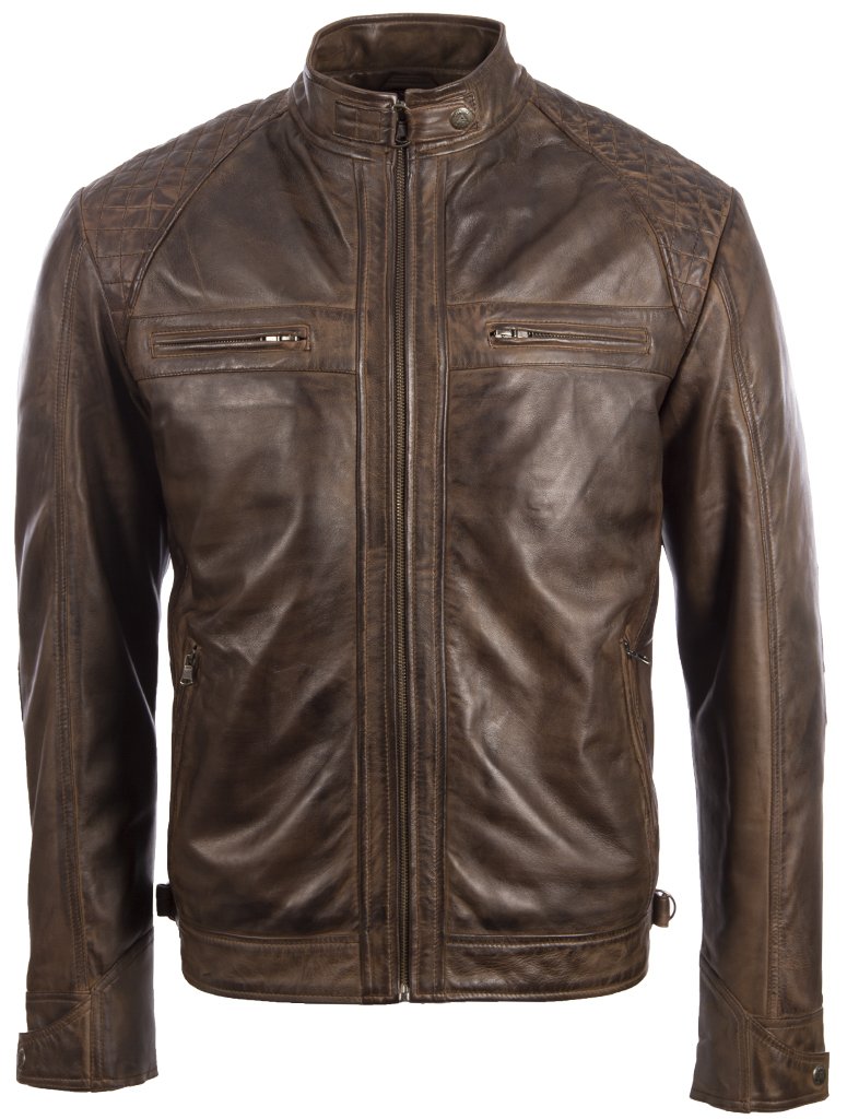 AviatrixMen's Real Leather Crosshatch Shoulder Detail Fashion Jacket (44T9)