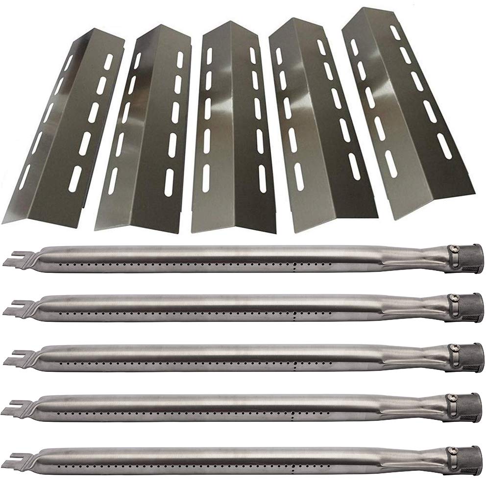 Htanch SC0500701 (5-Pack) SA3041 (5-Pack) 16 7/8" Stainless Steel Heat Plate & Stainless Steel Burner Replacement for Ducane 5 Burner 30500701,30500097,30400045,30500702,30400043,30400042 Gas Grill