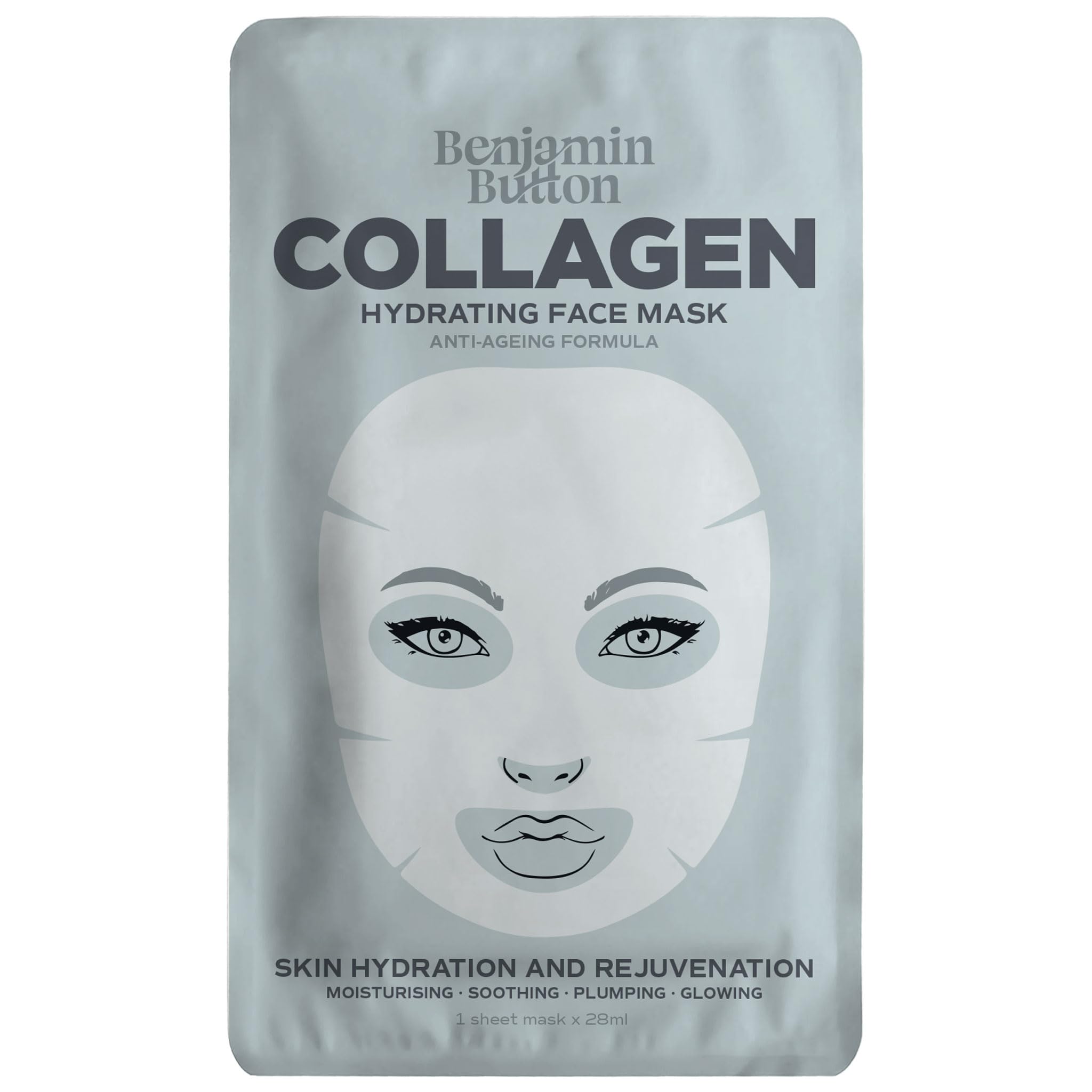 Collagen Face Sheet Mask - Premium Anti-Aging & Rejuvenating Skincare Treatment with Natural Ingredients - Suitable for All Skin Types - Benjamin Button®