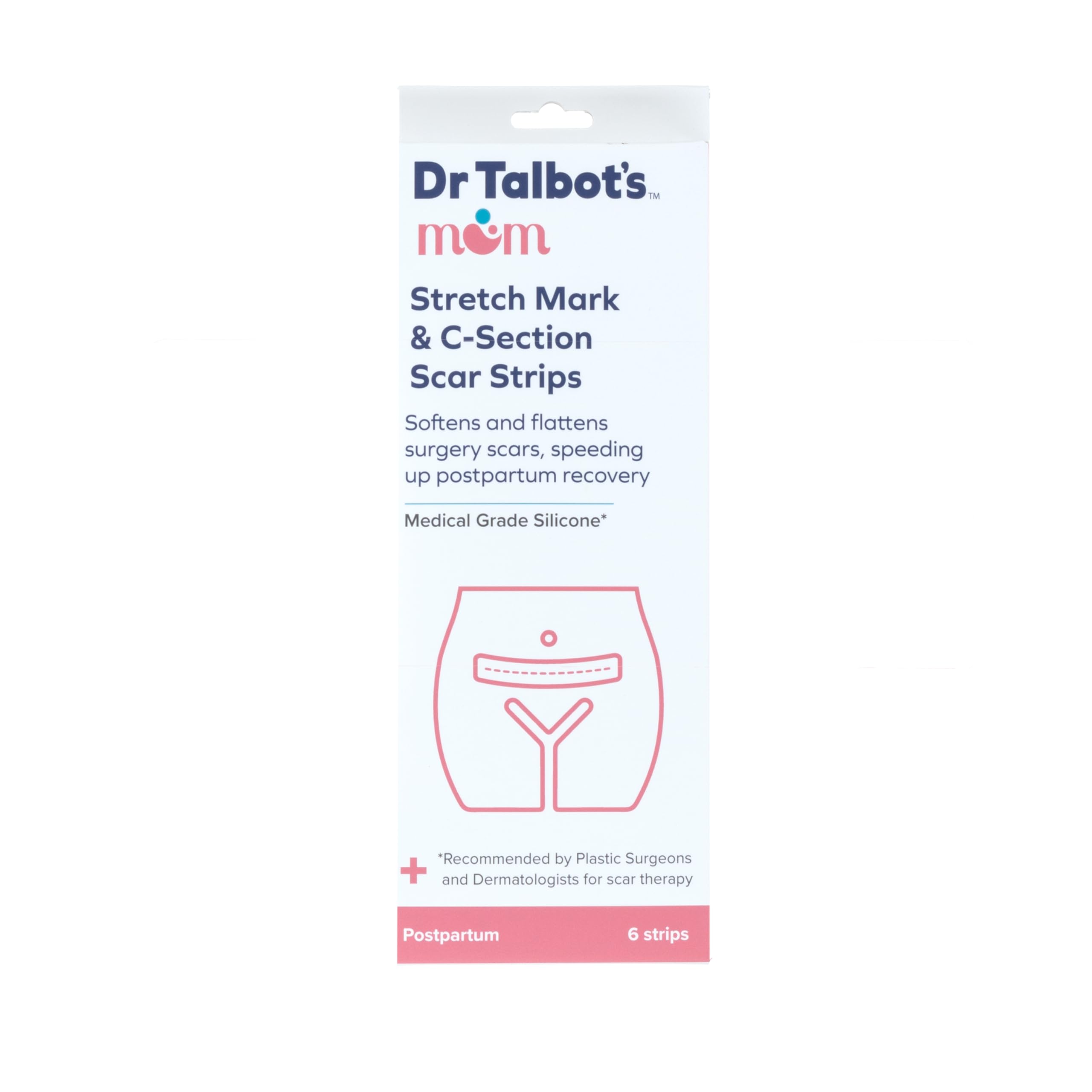 Dr. Talbot'sMom Stretch Mark & C-Section Scar Strips - Medical Grade Silicone Scar Strips to Soften and Flatten Surgical Scars - 6 Strips (60-Day Supply)