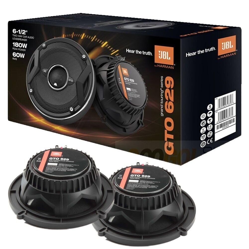 JBL GTO629 6.5" Grand Touring Series Car Audio Speakers - 2-Way, 360 Watts MAX Power, Factory-Sized Replacement Includes Iron Crush Cleaning Cloth.