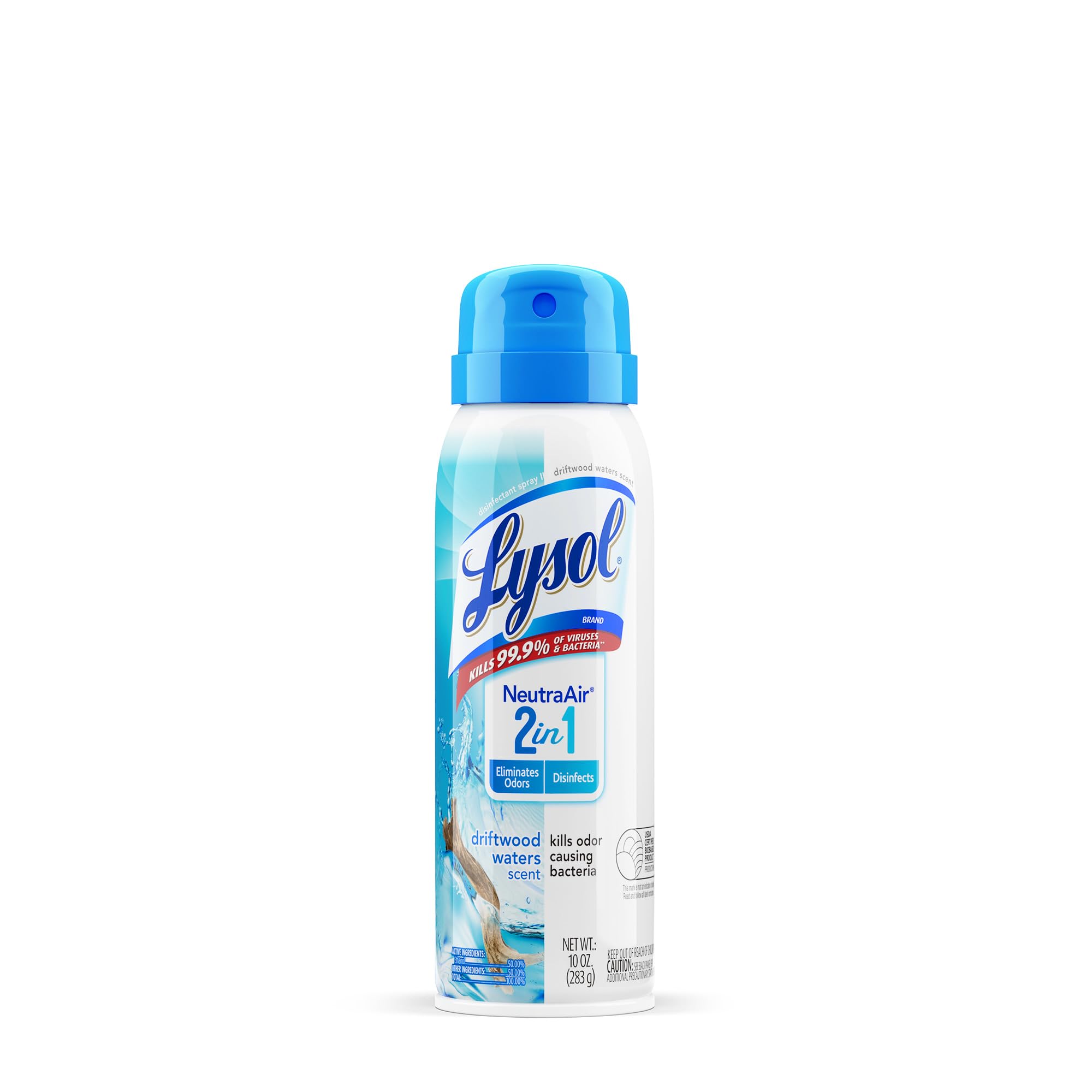 Lysol Neutraair Disinfectant Spray, 2 In 1: Eliminates Odors and Disinfects, Air Freshener & Disinfecting Spray, Driftwood Waters, 10 Fl Oz.