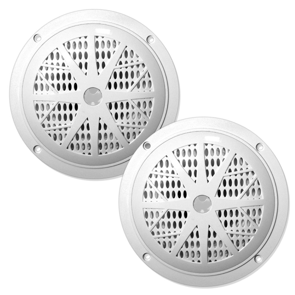 Pyle 6.5 Inch Dual Marine Speakers - 2 Way Waterproof and Weather Resistant Outdoor Audio Stereo Sound System with 120 Watt Power, Polyprone Cone and Cloth Surround - 1 Pair - PLMR61W (White)