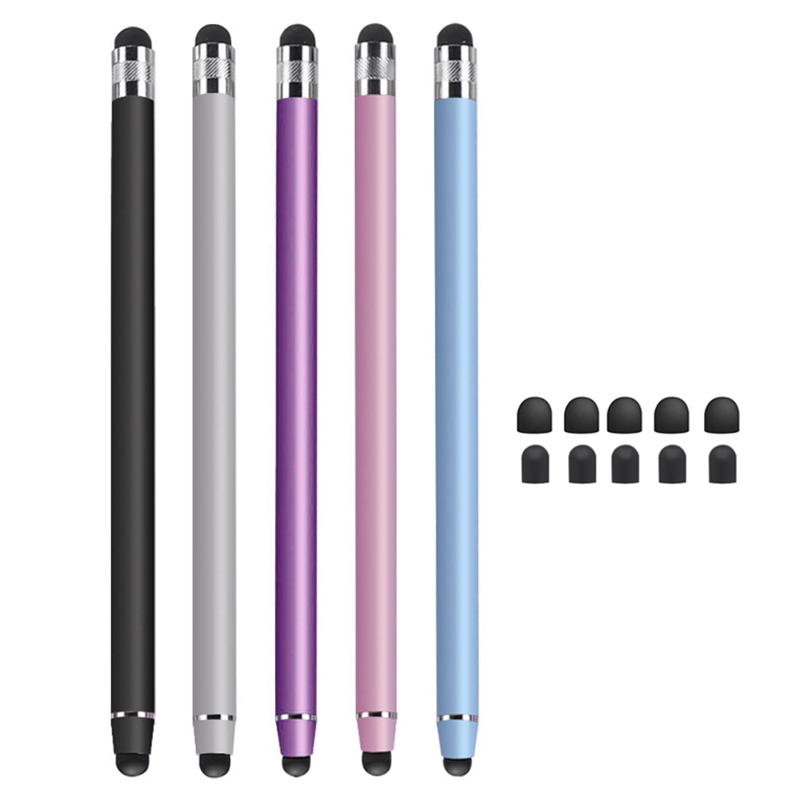 IZyufan 5 Pack Stylus Pens for Touch Screens with 5 Pcs 5mm Replace Tips and 5 Pcs 7mm Replace Tips, Universal Capacitive 2 in 1 Stylus Pen for Pad Pro Mini, Phone, Pod, Galaxy Table