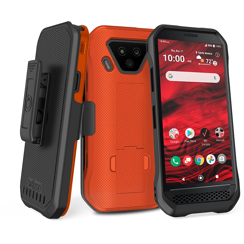 BELTRON DuraForce Ultra 5G UW Case with Clip, Heavy Duty Case with Swivel Belt Clip for Kyocera DuraForce Ultra 5G E7110 (Verizon) Features: Secure Fit & Built-in Kickstand (Safety Orange)