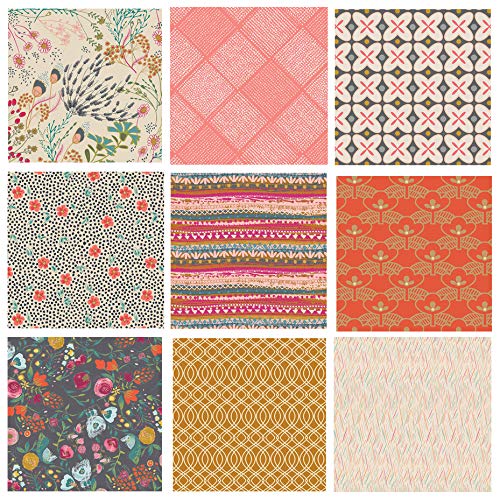 Boho Floral Quilt Bundle | Indie Folk by Pat Bravo | Earth Tones Fabric for Quilting | Rapture Winged Emmy Grace | Various Art Gallery Fabrics (Fat Quarters)