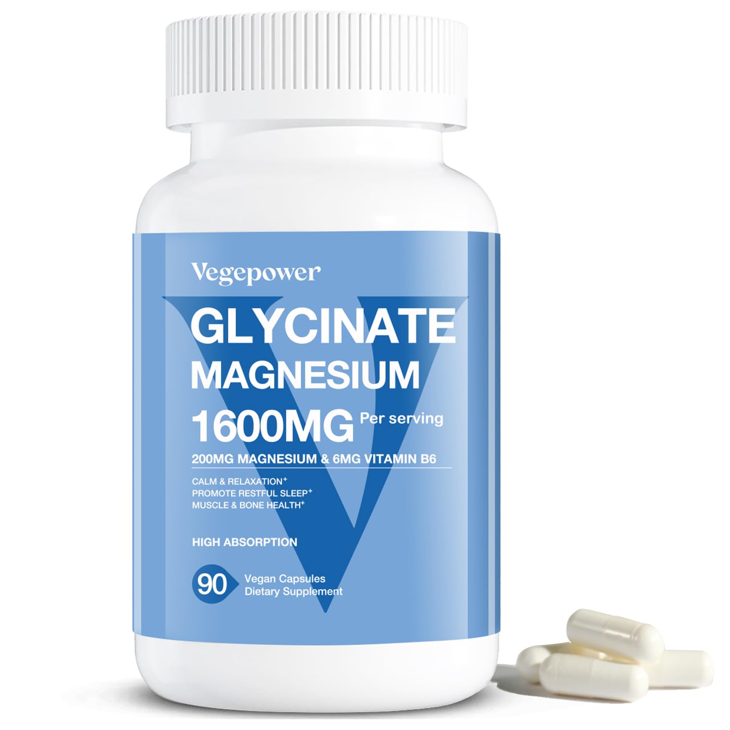 Magnesium Glycinate 200mg Supplements - with Vitamin B6 & Zinc, Vitamin D3, Chelated Magnesium for Sleep, Muscle, Bone and Immune Health, High Absorption Magnesio, Non-GMO, Vegan 90 Capsules