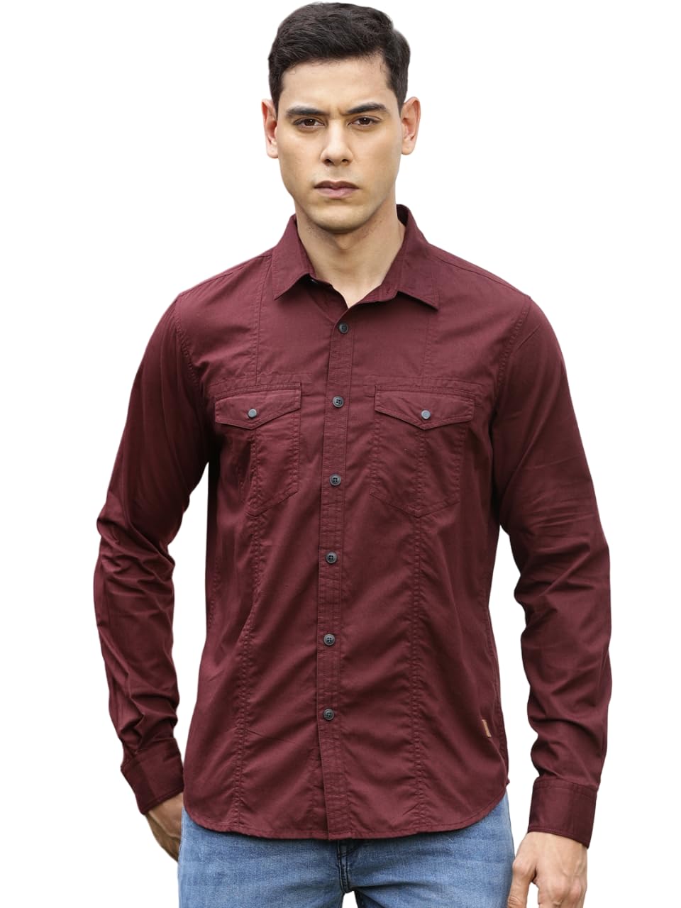 Thomas Scott Men 100% Cotton Double Pocket Full Sleeves Casual Shirt