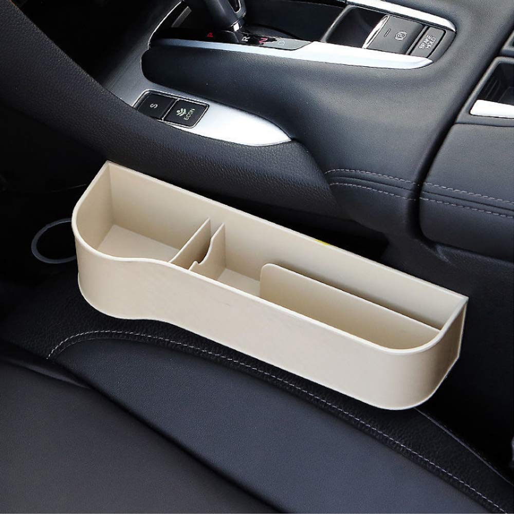 washidai Car Seat Filler, Car Seat Organizer, Car Seat Storage with Cup Holder, Seat Console Side Pocket for Cellphones, Keys, Cards, Wallets, Sunglasses, etc. (Beige, Driver 1 Pack)