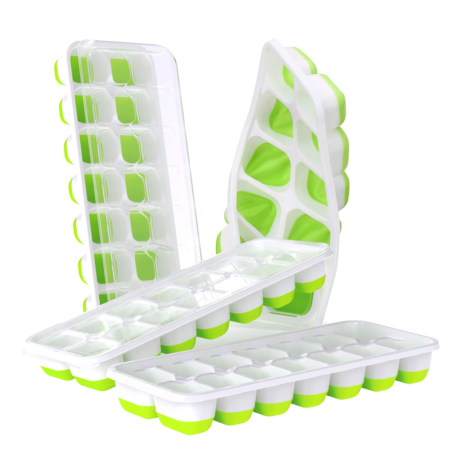 DOQAUSIce Cube Trays 4 Pack, Easy-Release 56 pcs Ice Pop Tray Ice Cubes Maker with Spill-Resistant Removable Lid,LFGB Certified and BPA Free,Stackable Flexible Silicone,for Baby Food,Cocktail,Coffee