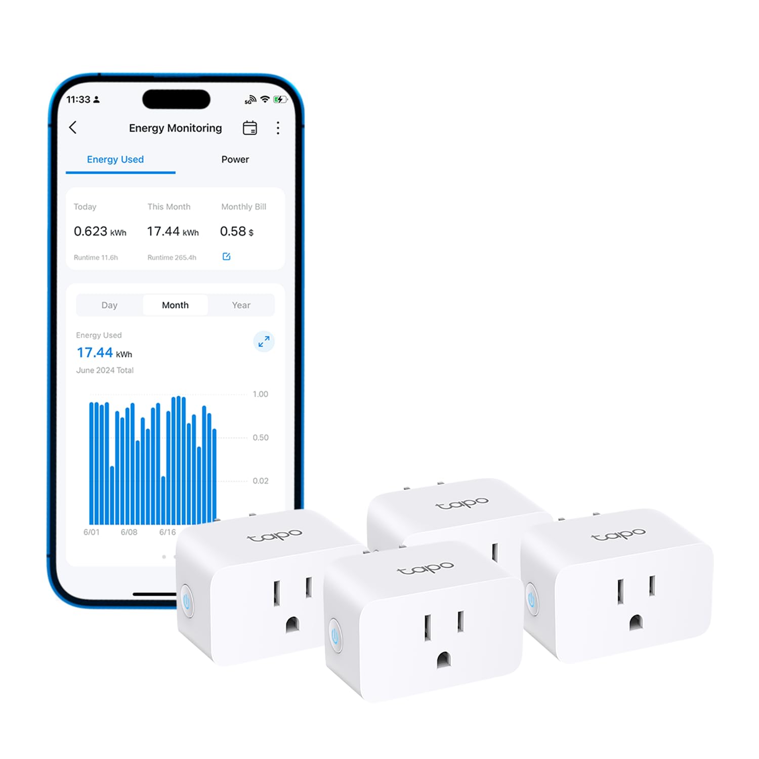 TP-Link 𝗧𝗮𝗽𝗼 Smart Plug Wi-Fi Mini, Energy Monitoring, Compatible with Alexa & Google Home & Samsung SmartThings, Timer, 15A/1800W Max, ETL Certified, 2.4G Wi-Fi Only, Tapo P115(4-Pack)