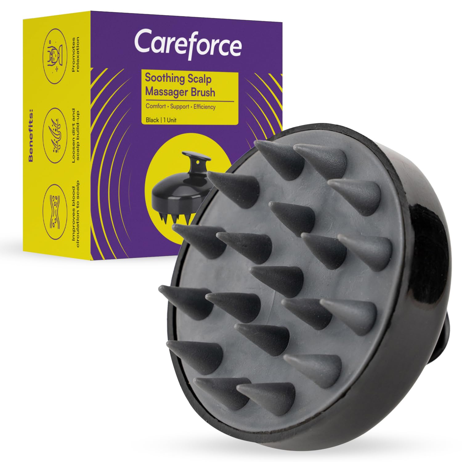 Careforce - The Force Behind Your Health Scalp Massager For Hair Growth Shampoo Scrub Hair Massager Soft Silicone Head Massager Scalp Scrubber Exfoliator,Anti-Dandruff Hair Scalp Massager Brush- Black