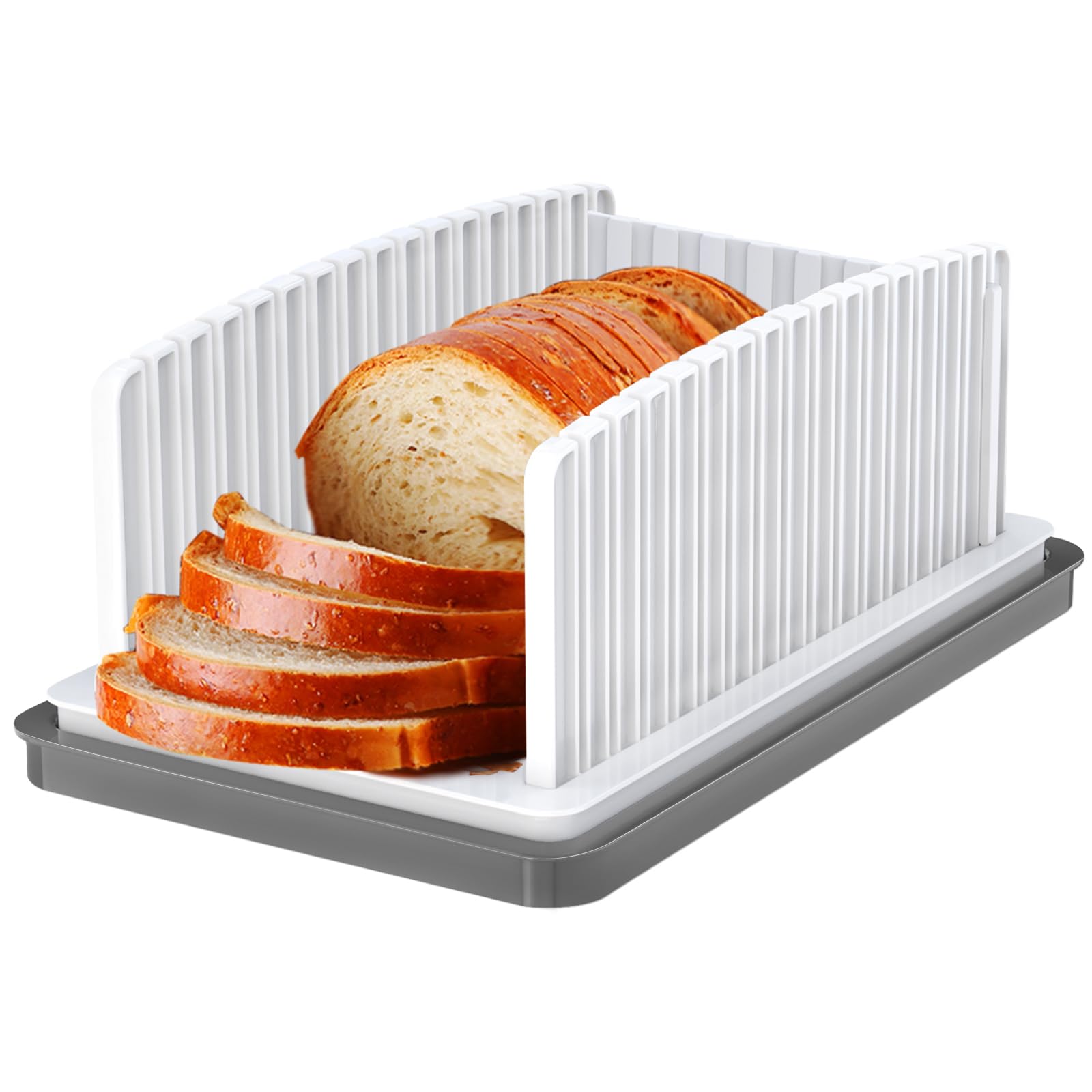 HHXRISE Bread Slicer for Homemade Bread, Adjustable Manual Bread Slicer Guide with Tray, Foldable Plastic Bread Loaf Slicer for Sourdough Rounds,Baguette,Sandwich