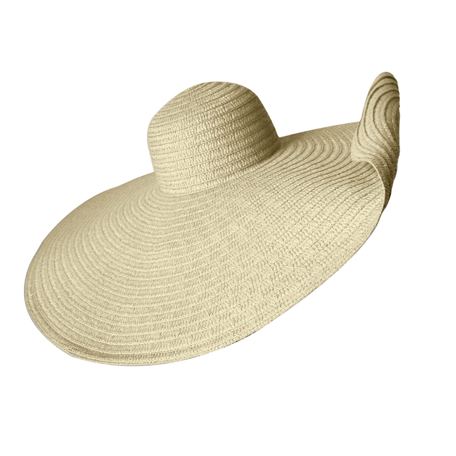 QENETY Sun Hat Women Wide Brim 10 inches, Foldable Roll up Floppy Beach Hat, Sun Straw Hat Women Summer Holiday Beach