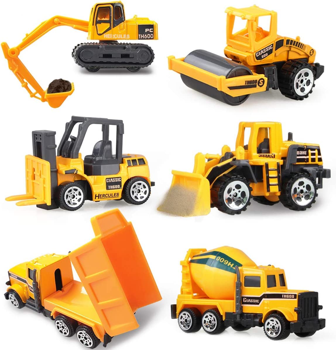 Mumoo Bear Mini Construction Vehicles Kids Little Truck Cars Toy Pack Roller Bulldozers Forklift Excavator Asphalt Car Dump Set for Kids