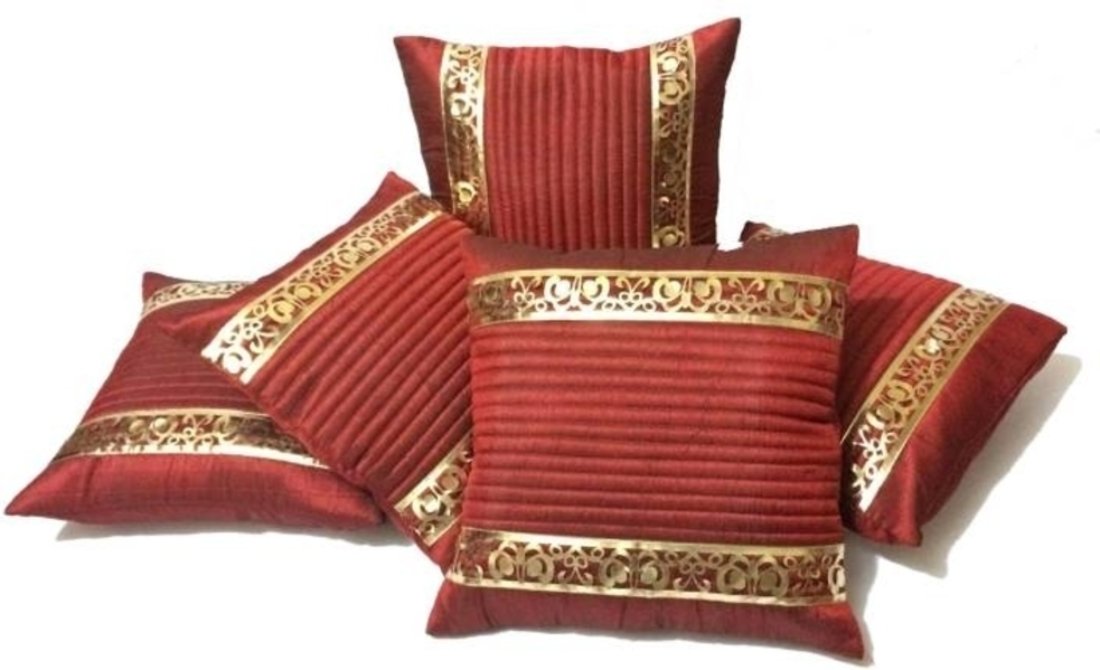 Desi Hault Cushion Covers 16x16 Set of 5 Striped Maroon Color (40cm x 40cm)