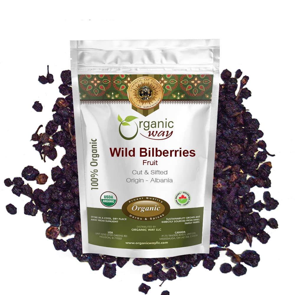 Organic Way Wild Bilberries Dried Fruit Whole (Vaccinium myrtillus) - European Wild-Harvest | Kosher & USDA Certified | Vegan, Non-GMO & Gluten Free | 100% Raw from Albania (4 Ounce (Pack of 1))