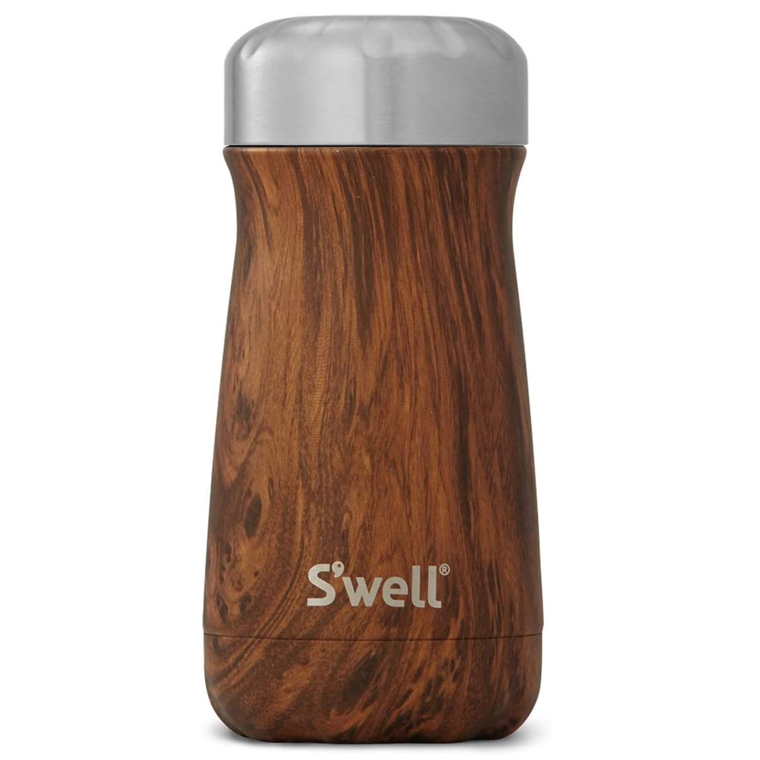 S'well Stainless Steel Traveler-12 Fl Oz Triple-Layered Vacuum-Insulated Travel Mug Keeps Coffee, Tea and Drinks Cold for 20 Hours and Hot for 9-BPA-Free Water Bottle, 12 oz, Teakwood