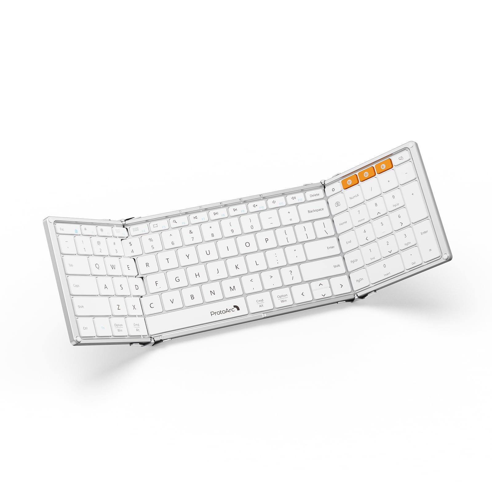 ProtoArc Foldable Bluetooth Keyboard, XK01 Folding Wireless Portable Keyboard with Numeric Keypad, Full-Size Travel Keyboard for Windows iOS Android Tablet Smartphone Laptop PC, White Silver