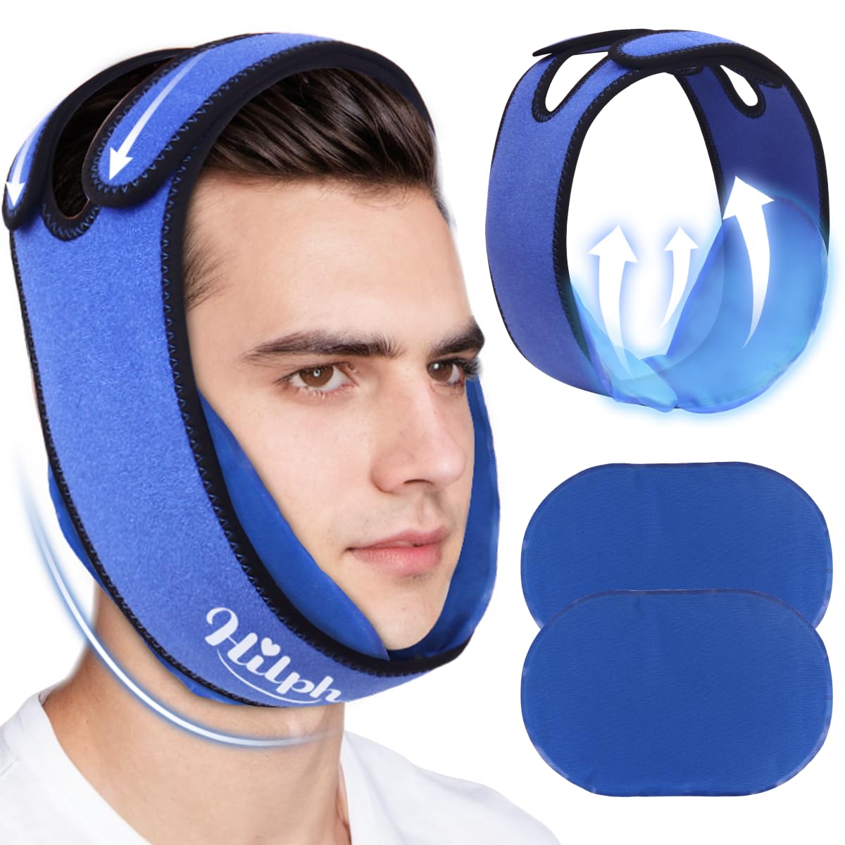 Hilph Face Ice Pack Wisdom Teeth Ice Pack Head Wrap, Jaw Ice Pack Wrap with 2 Adjustable Large Hot Cold Gel Packs for Oral Surgery Surgery, Wisdom Teeth Extraction & Dental Implants, Tonsillectomy