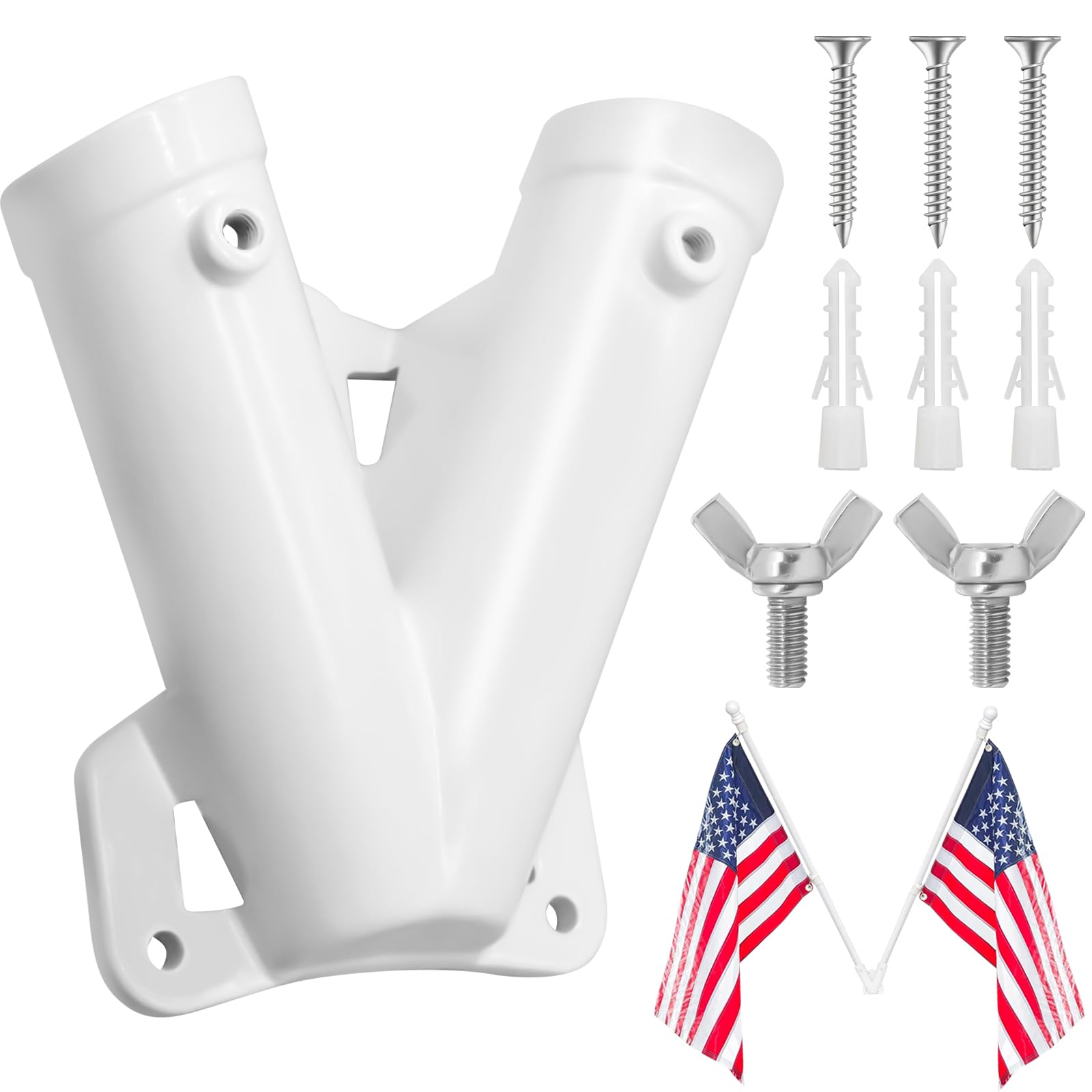 Flag Pole Holder, Double Hole Bracket Flag Mount for Outside, Metal Flag Pole Bracket for Outside House Flag Pole Mounting Bracket Flag Pole Bracket, Hanging Flags Holder on The Street(2.8x2.5cm)