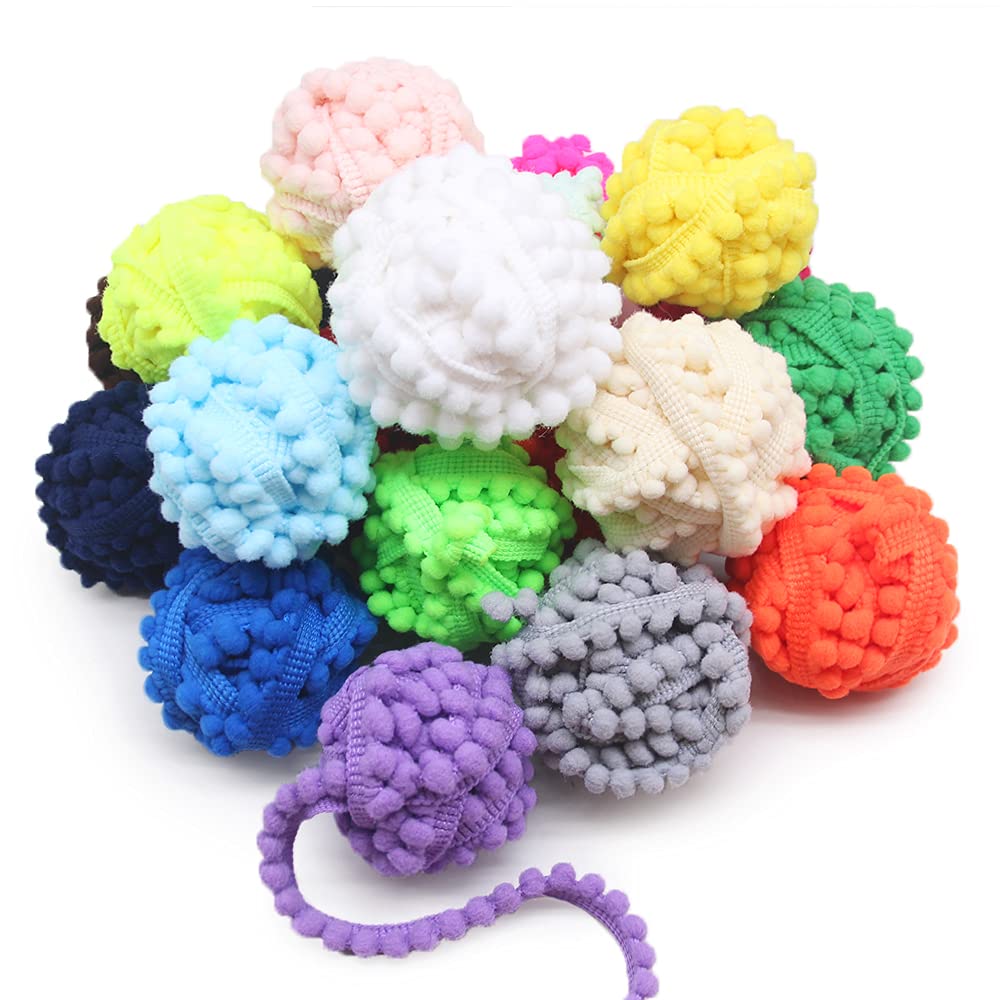 SEMINI 40 Yards Mix Color Mini Pom Pom Trim Ball Fringe Ribbon Tassel DIY Sewing Accessory Lace for Home Party Decoration